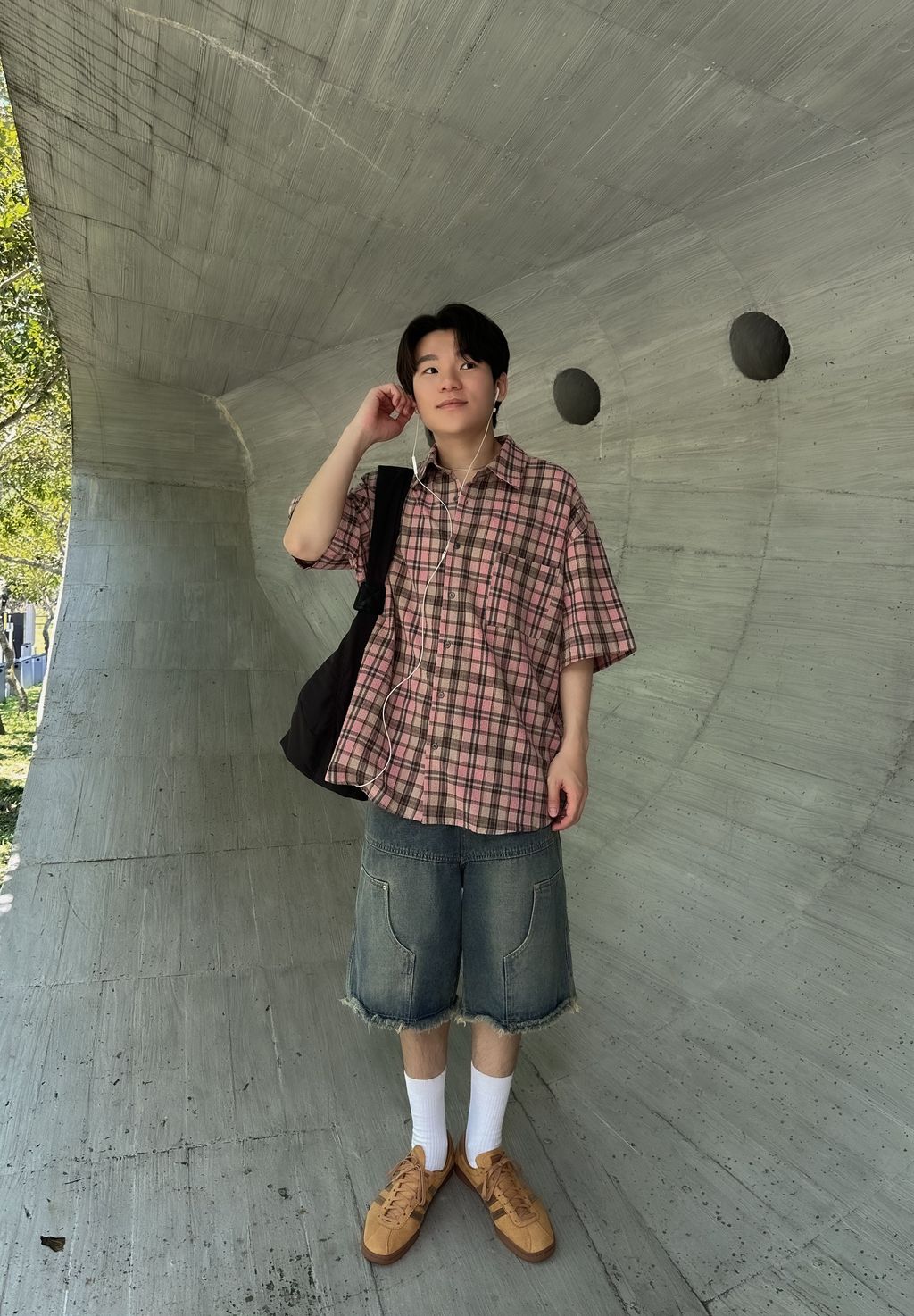 OPPAKOREA Vintage 格紋泡泡紗短袖襯衫