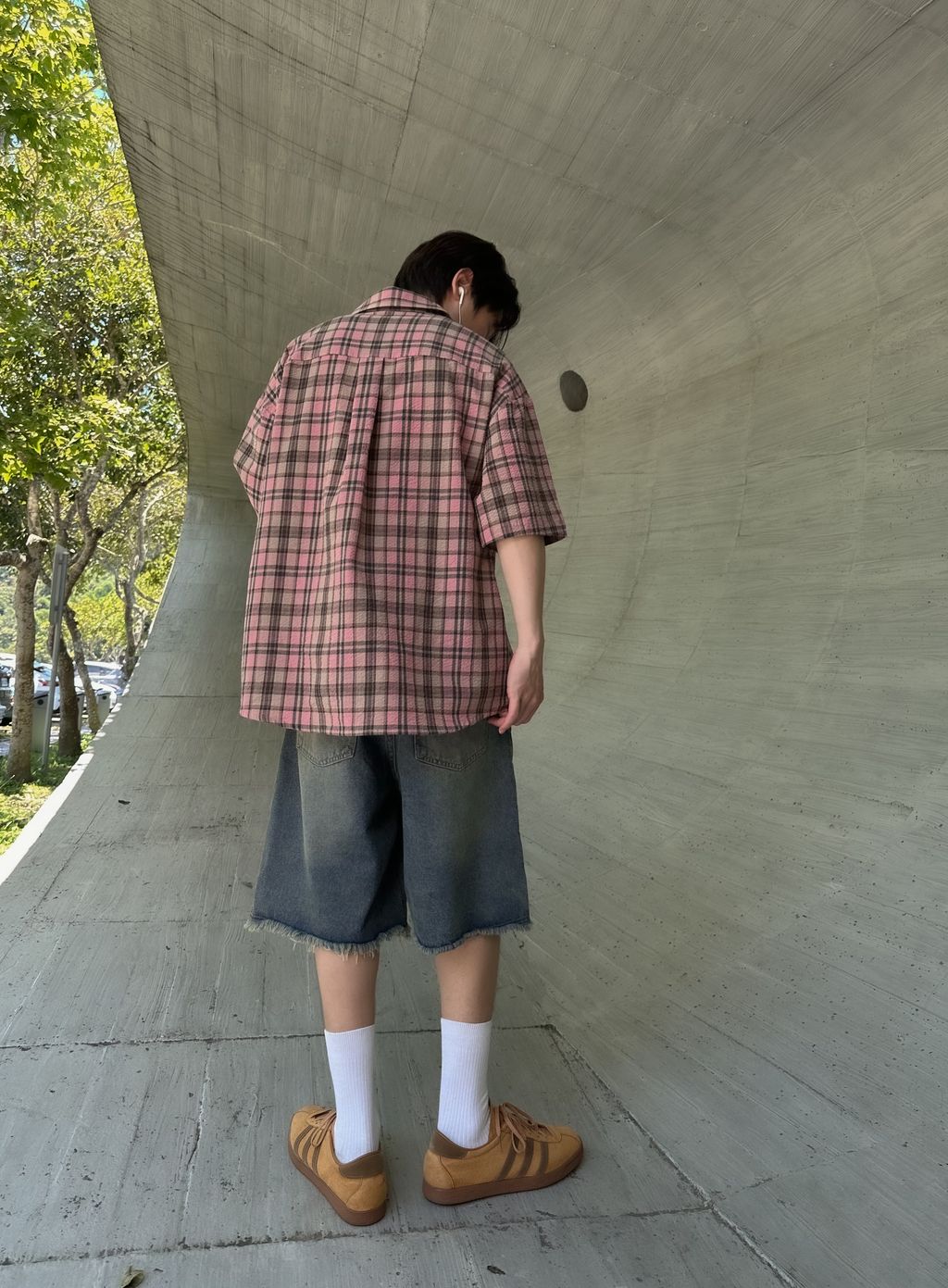 OPPAKOREA Vintage 格紋泡泡紗短袖襯衫
