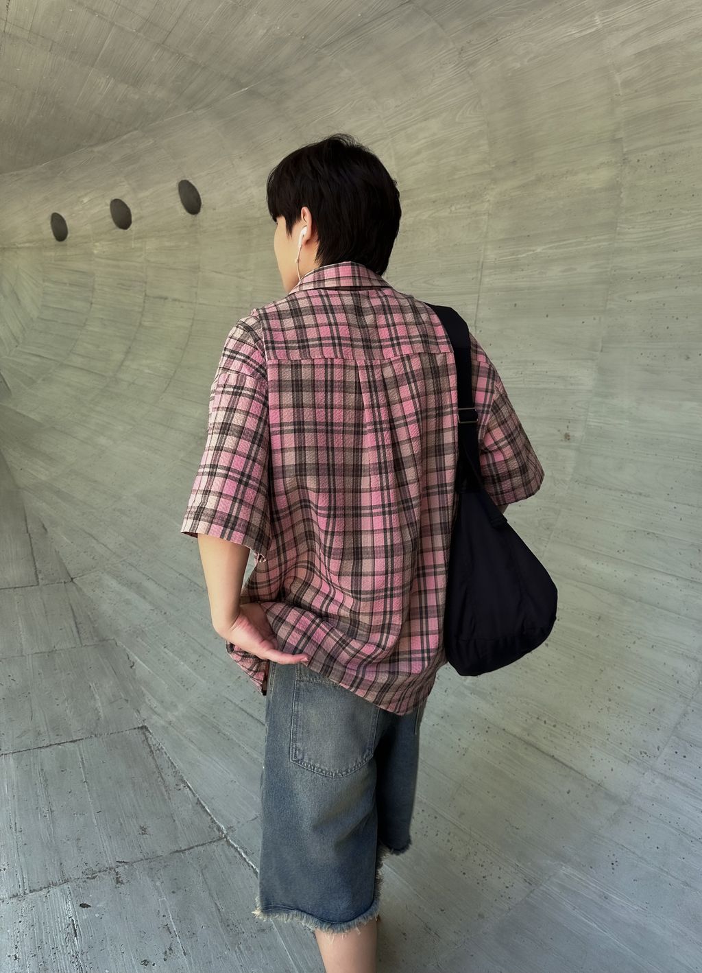 OPPAKOREA Vintage 格紋泡泡紗短袖襯衫