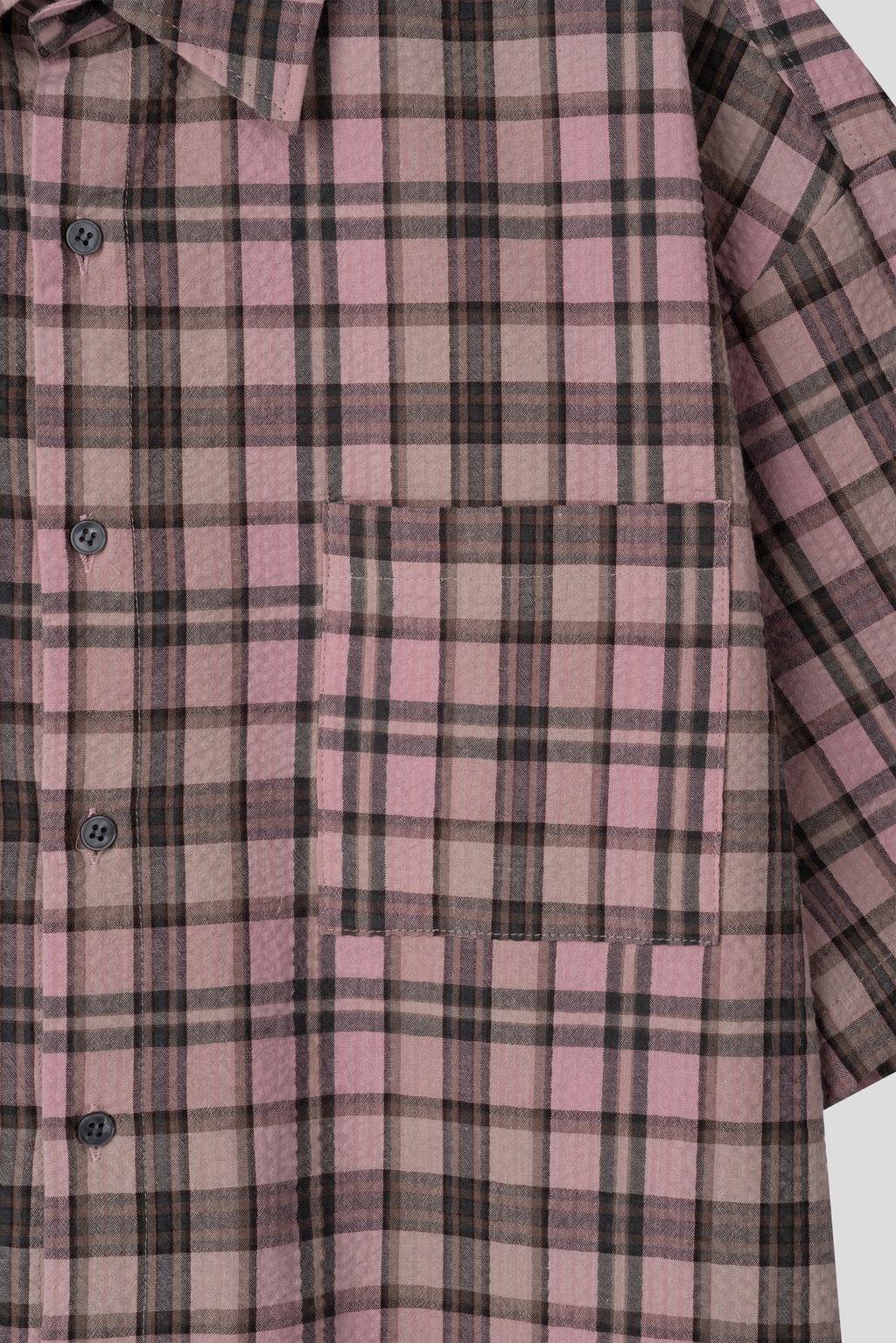 OPPAKOREA Vintage 格紋泡泡紗短袖襯衫