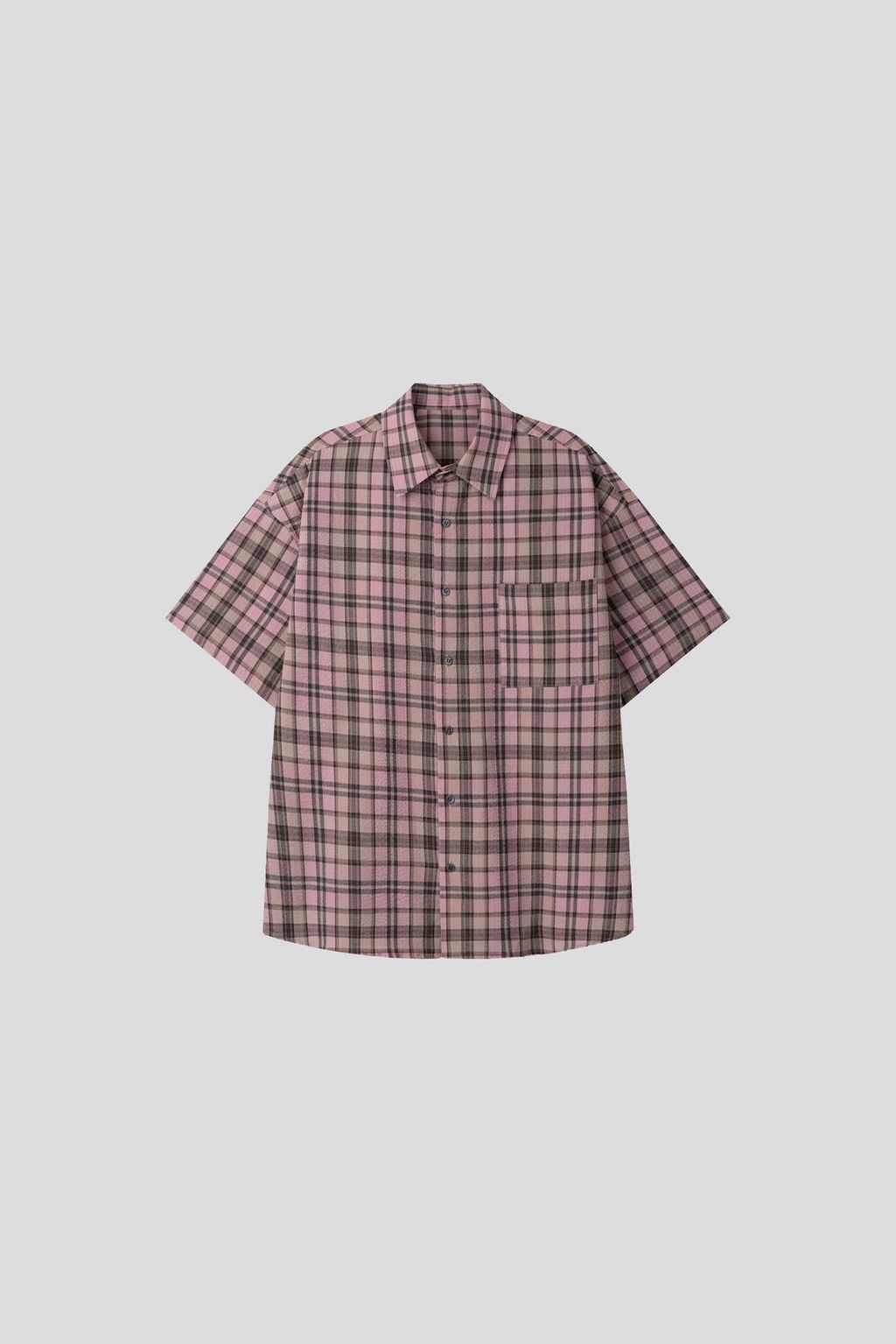 OPPAKOREA Vintage 格紋泡泡紗短袖襯衫
