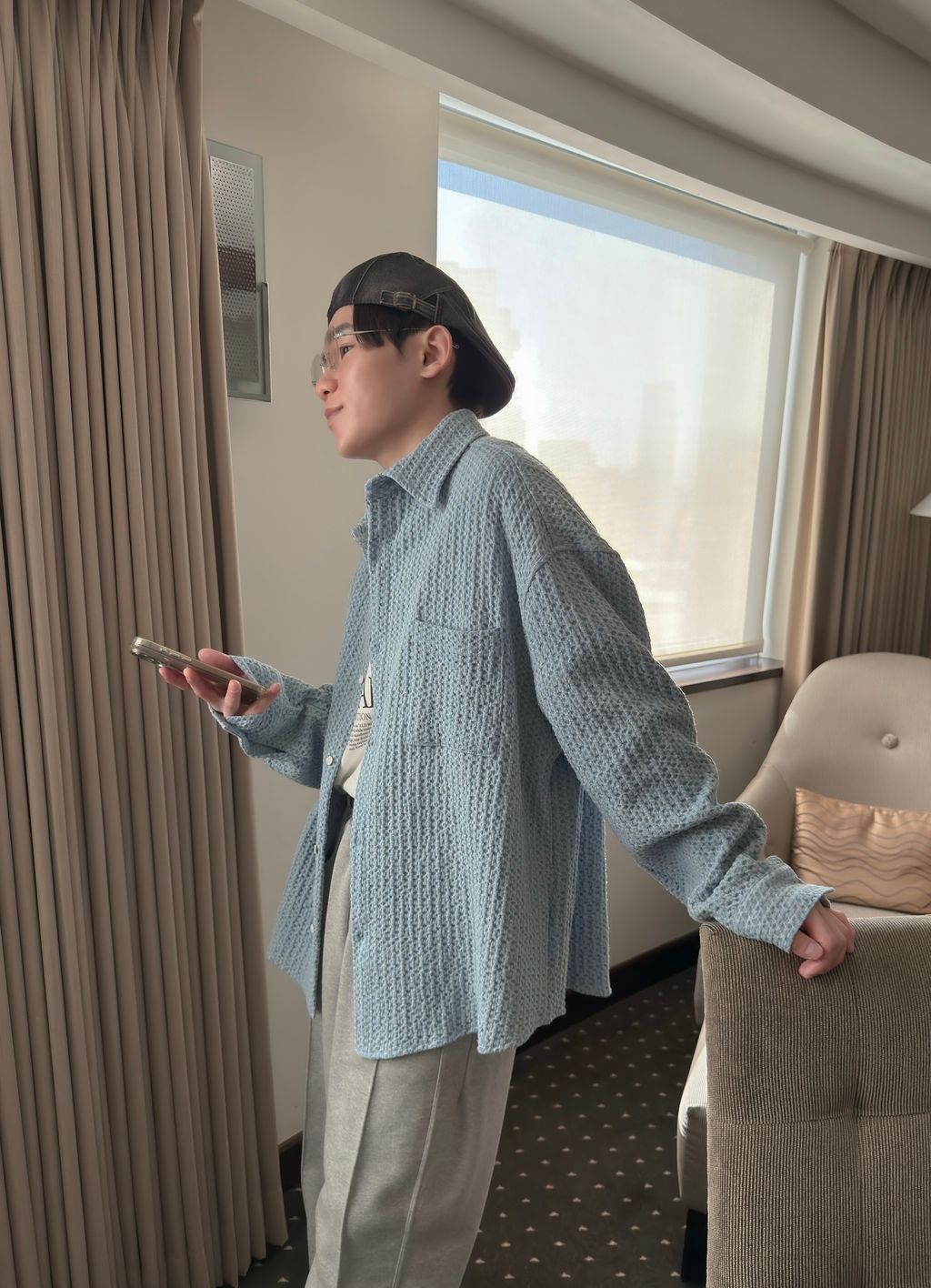OPPAKOREA 華夫格牛仔襯衫外套 (2色)