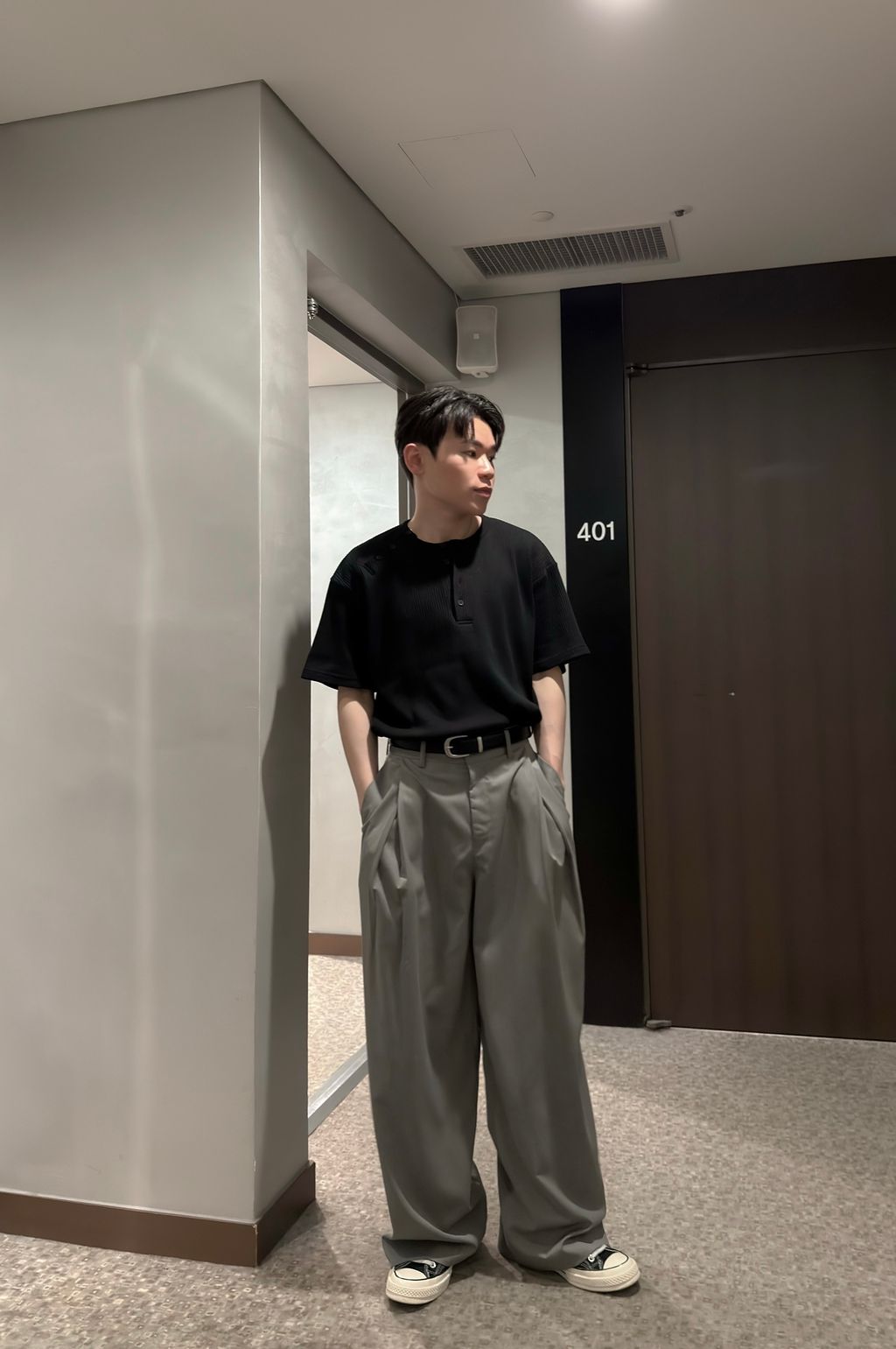 OPPAKOREA 交錯打褶條紋西裝寬褲 (2色) (推薦單品!!!)