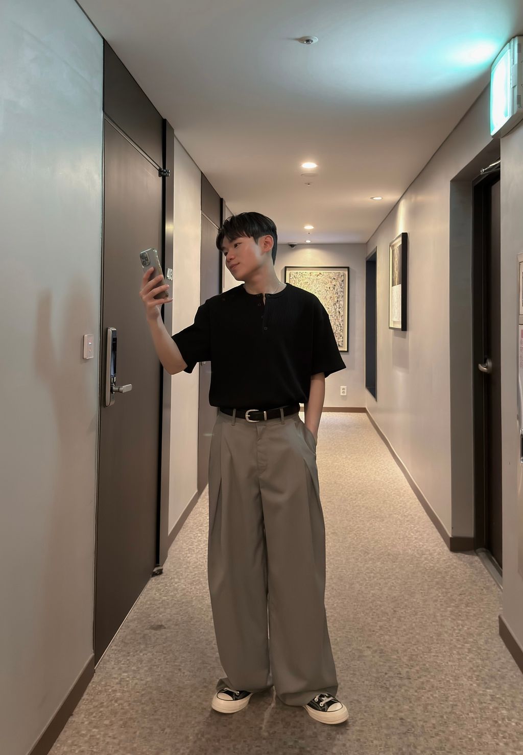 OPPAKOREA 交錯打褶條紋西裝寬褲 (2色) (推薦單品!!!)