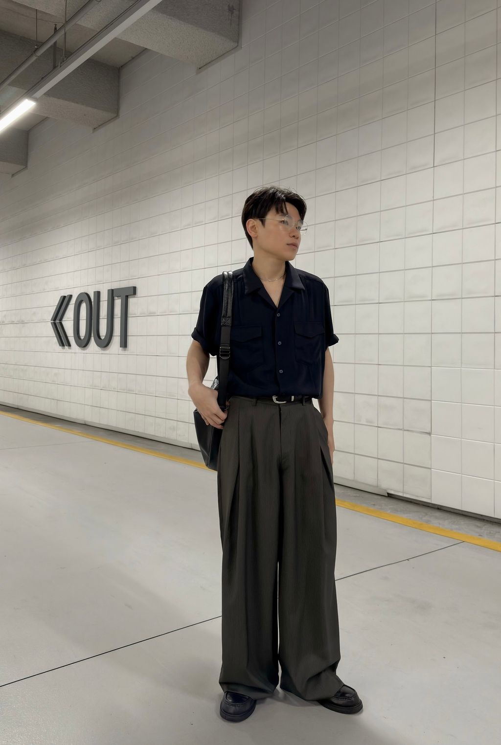 OPPAKOREA 交錯打褶條紋西裝寬褲 (2色) (推薦單品!!!)