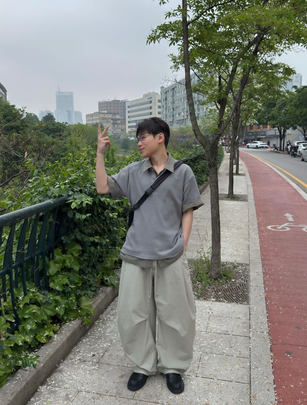 OPPAKOREA 亨利領斜扣華夫格短T (3色)