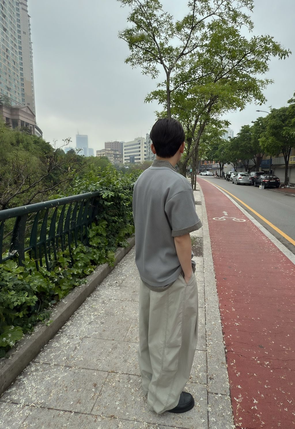 OPPAKOREA 亨利領斜扣華夫格短T (3色)