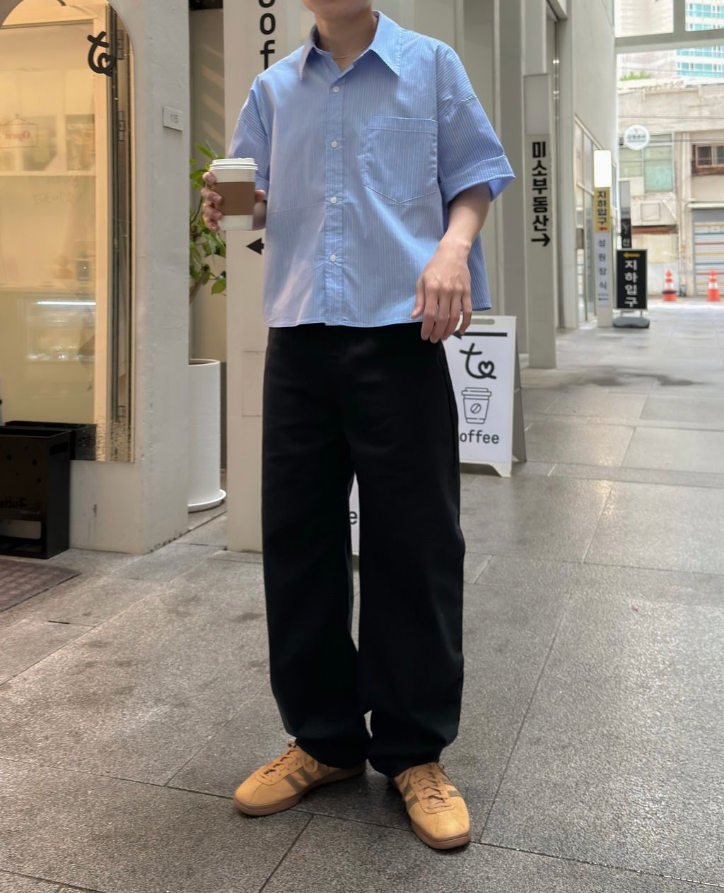 OPPAKOREA 口袋短版條紋短袖襯衫 (2色)