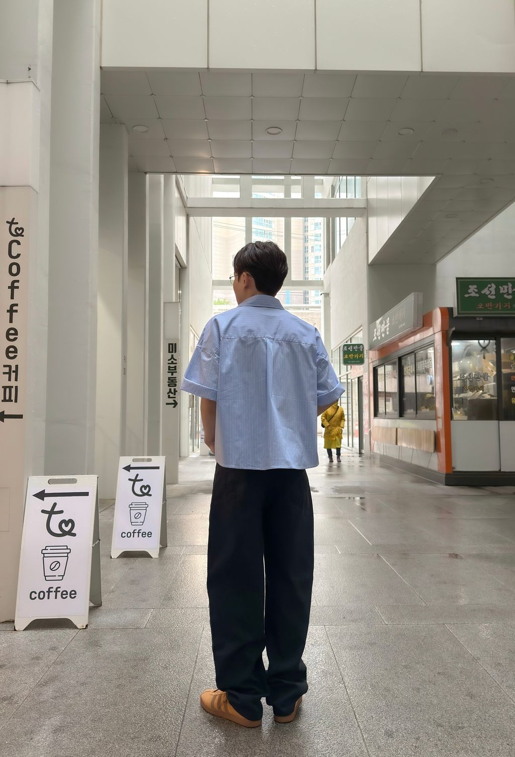 OPPAKOREA 口袋短版條紋短袖襯衫 (2色)