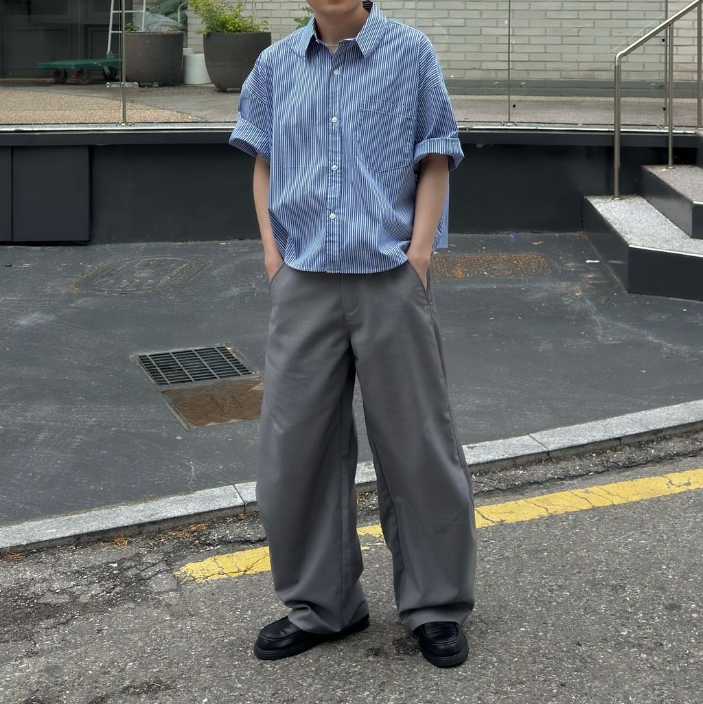 OPPAKOREA 口袋短版條紋短袖襯衫 (2色)