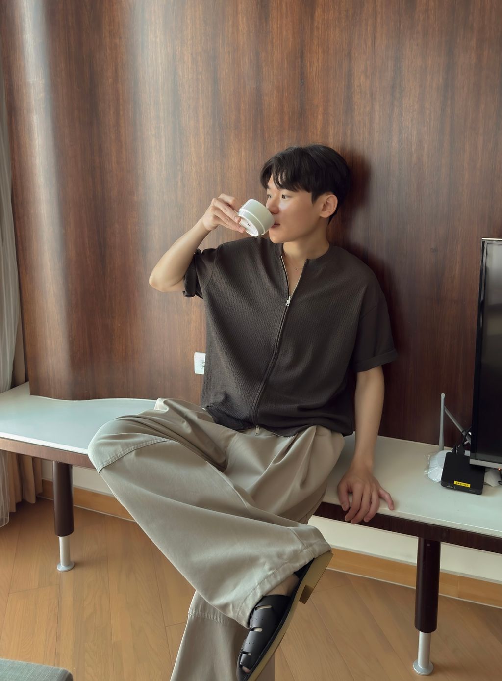 OPPAKOREA 圓領雙拉鏈針織短衫 (4色)