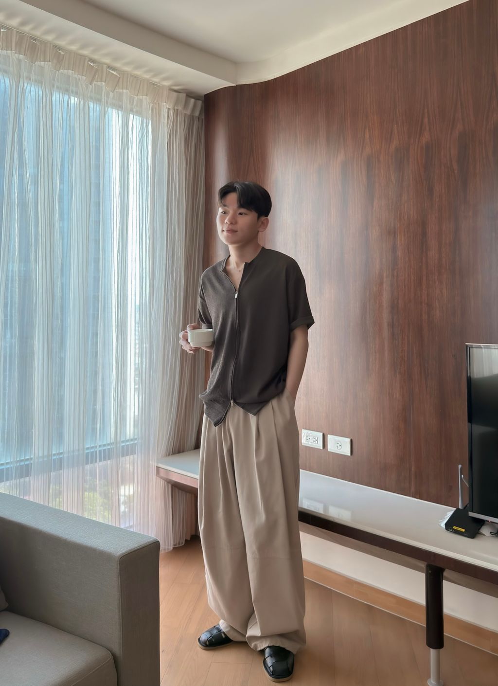 OPPAKOREA 圓領雙拉鏈針織短衫 (4色)