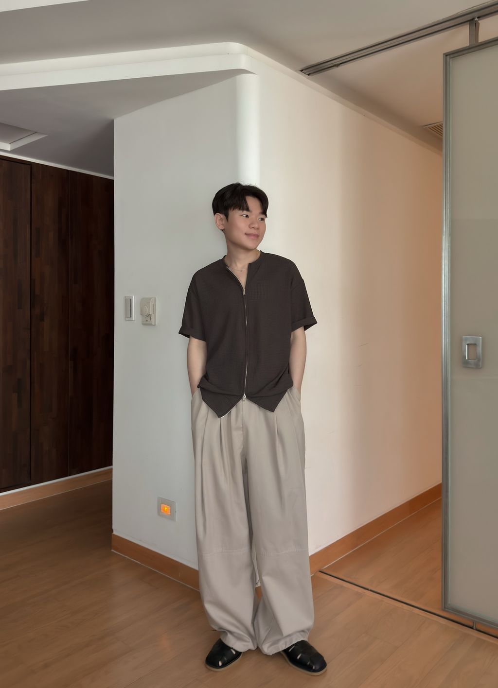 OPPAKOREA 兩褶膝線拼接棉質寬褲 (4色) (日常推薦!!!)