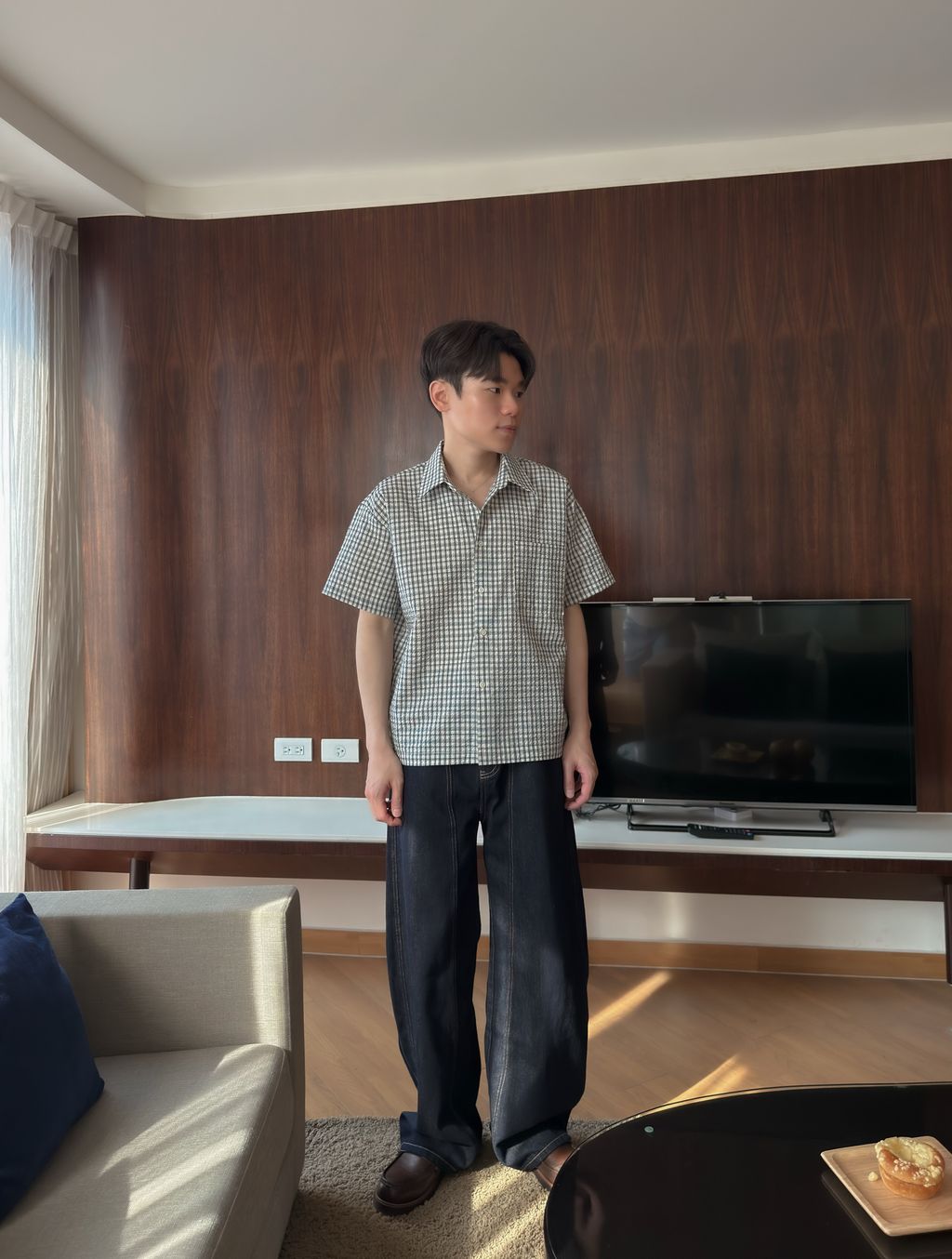 OPPAKOREA 弧形車線原色牛仔寬褲 (打造長腿線條感!!!)