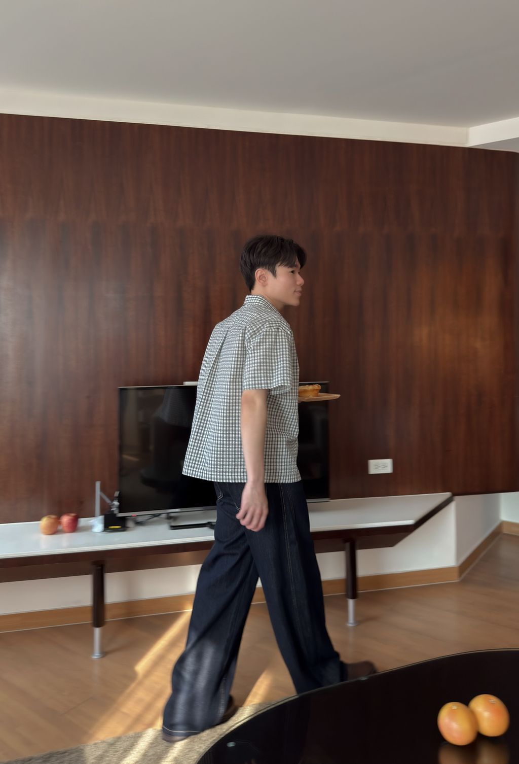 OPPAKOREA 泡泡紗格紋短版短袖襯衫 (3色)