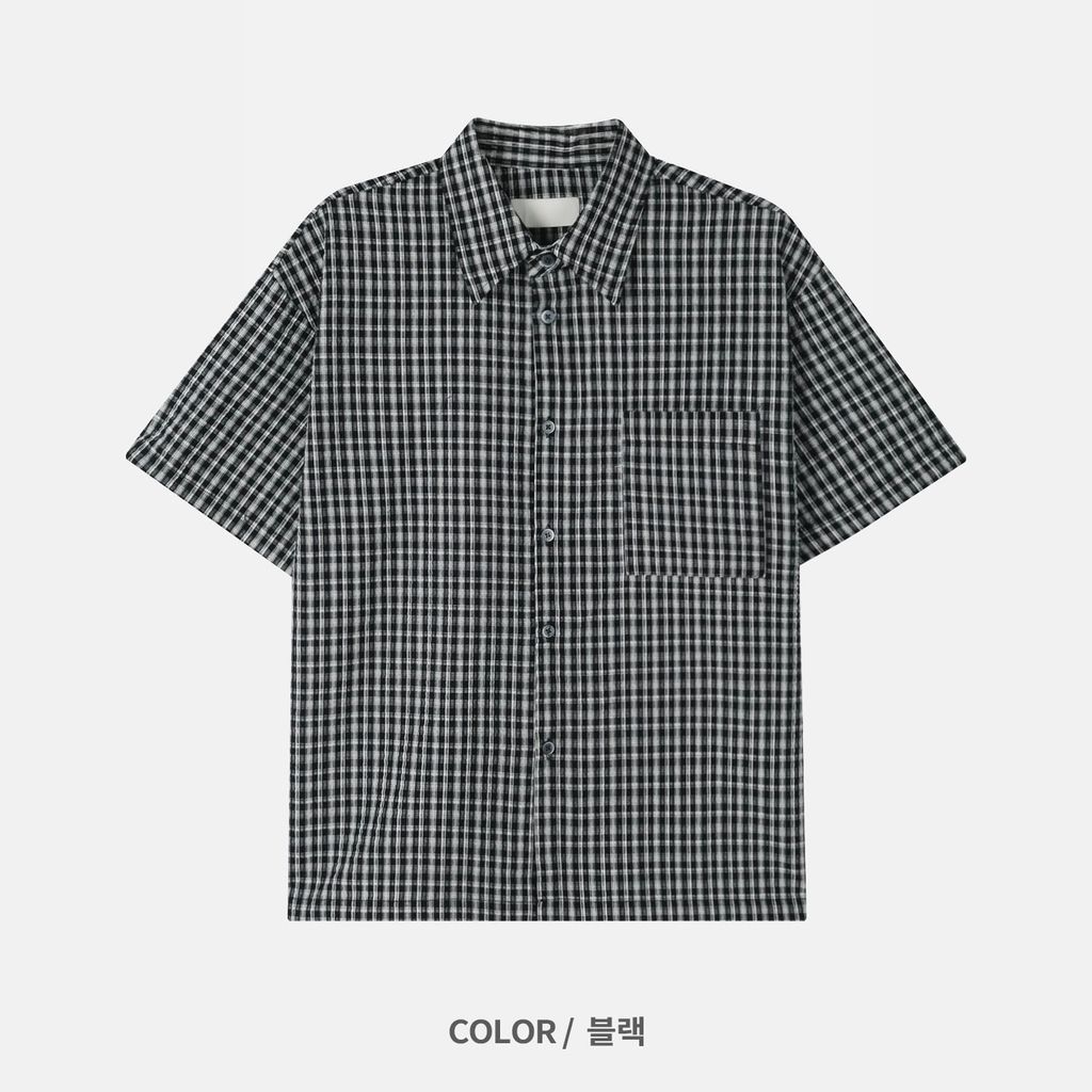 OPPAKOREA 泡泡紗格紋短版短袖襯衫 (3色)