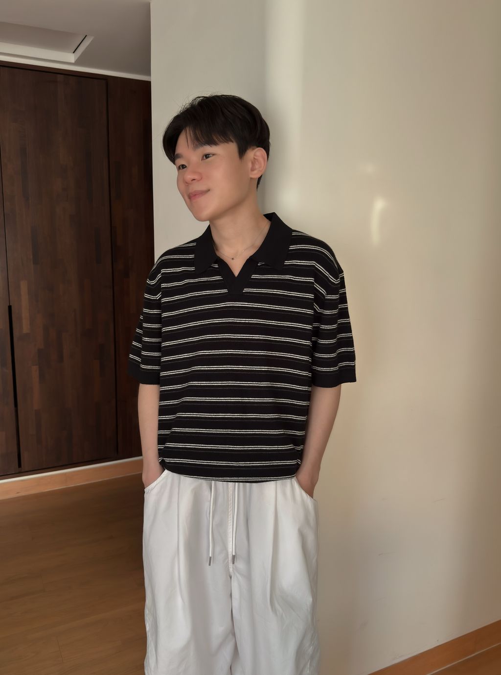 OPPAKOREA 無扣開領條紋針織短衫 (3色)