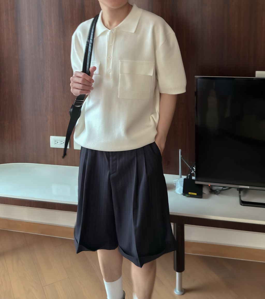 OPPAKOREA 兩褶條紋反摺西裝短褲 (3色)