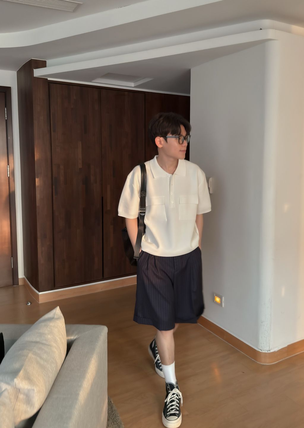 OPPAKOREA 兩褶條紋反摺西裝短褲 (3色)