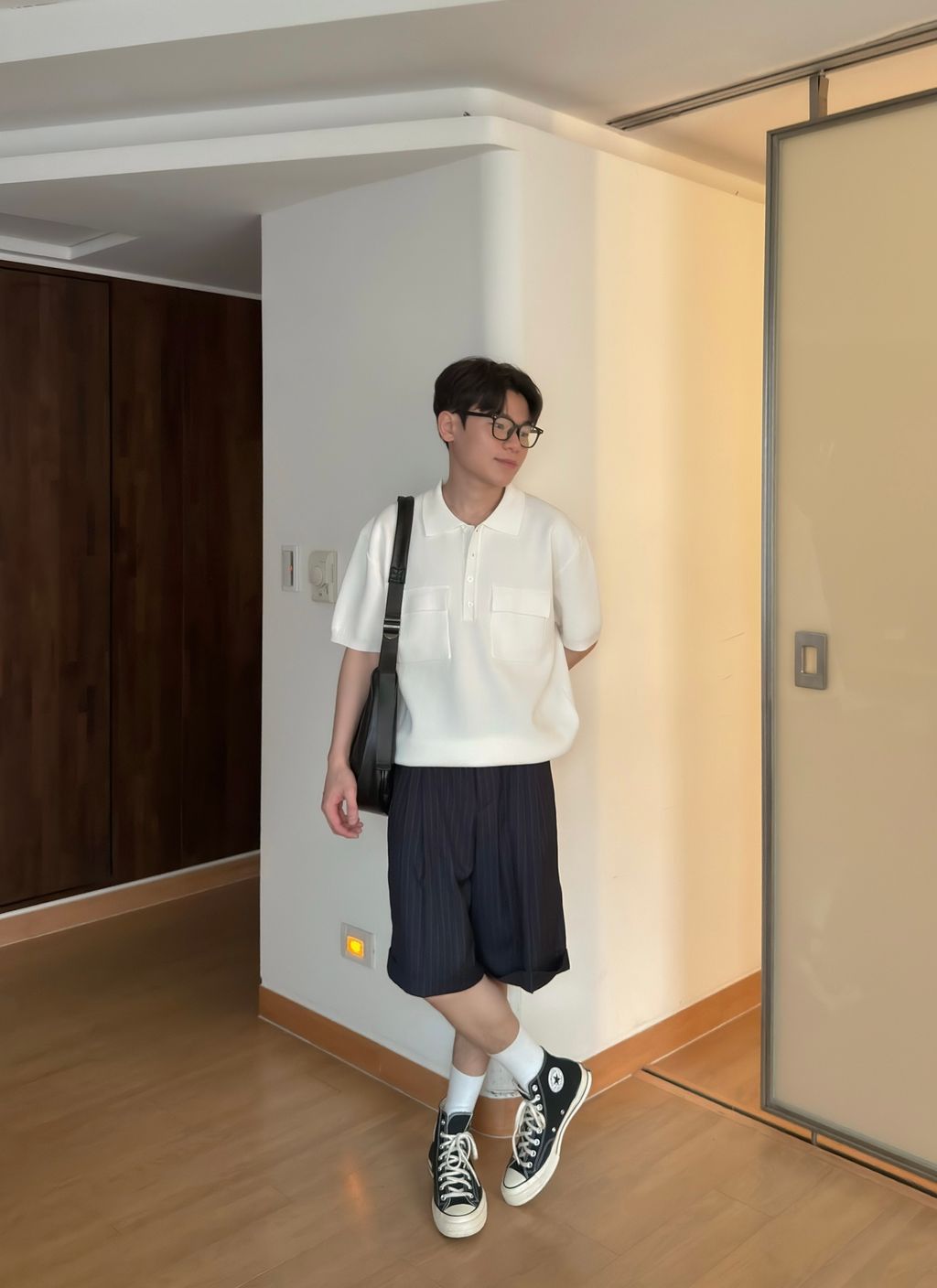 OPPAKOREA 兩褶條紋反摺西裝短褲 (3色)
