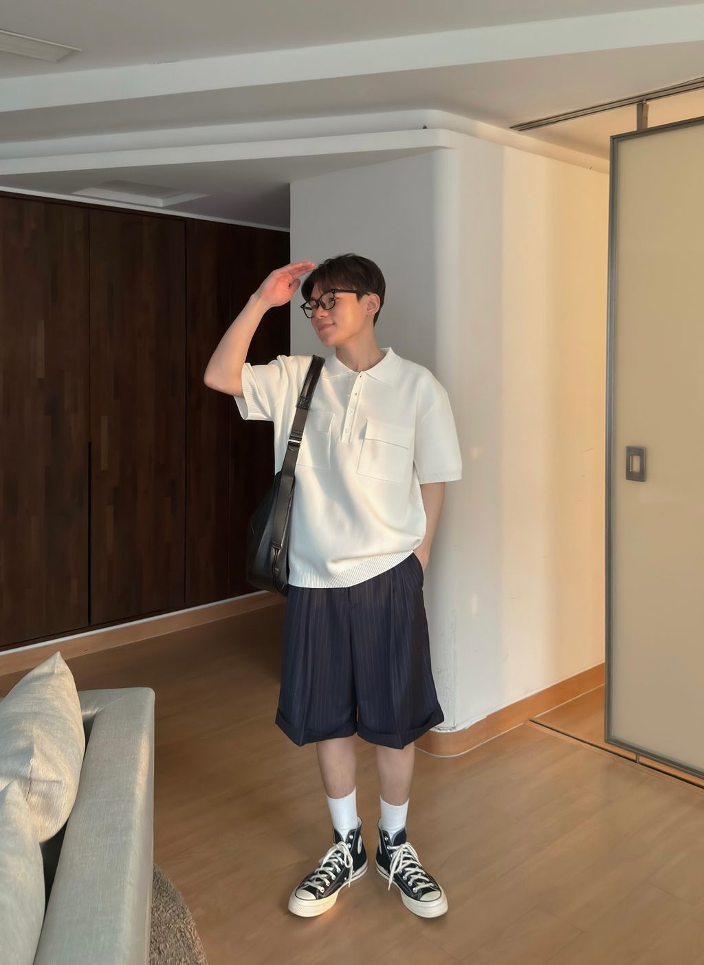 OPPAKOREA 兩褶條紋反摺西裝短褲 (3色)