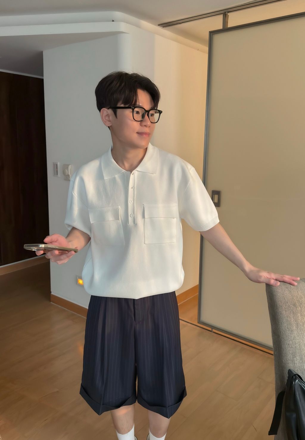 OPPAKOREA 兩褶條紋反摺西裝短褲 (3色)