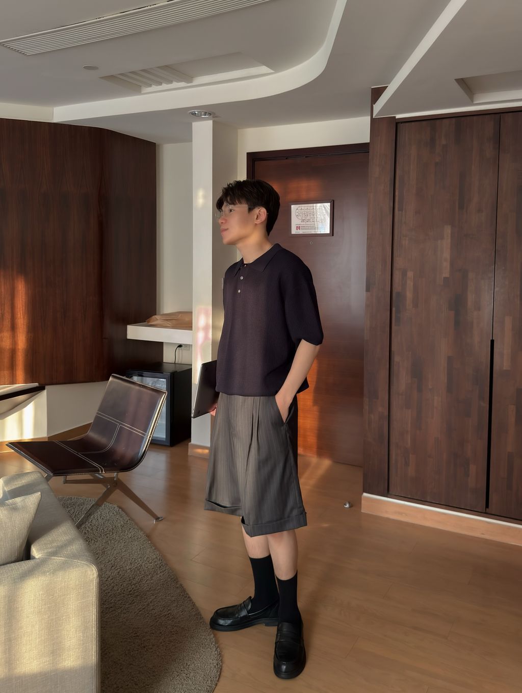 OPPAKOREA 兩褶條紋反摺西裝短褲 (3色)
