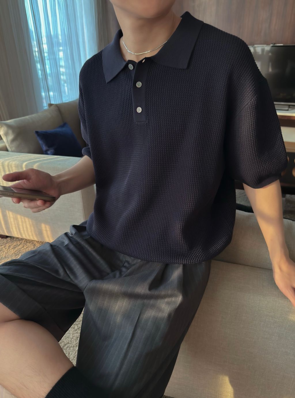 OPPAKOREA 兩褶條紋反摺西裝短褲 (3色)