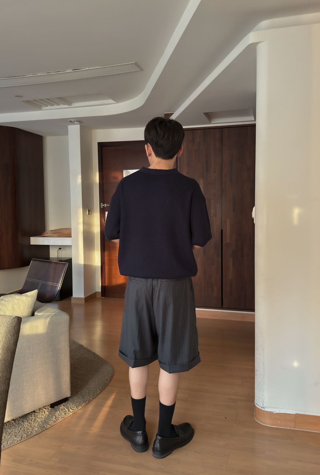 OPPAKOREA 兩褶條紋反摺西裝短褲 (3色)
