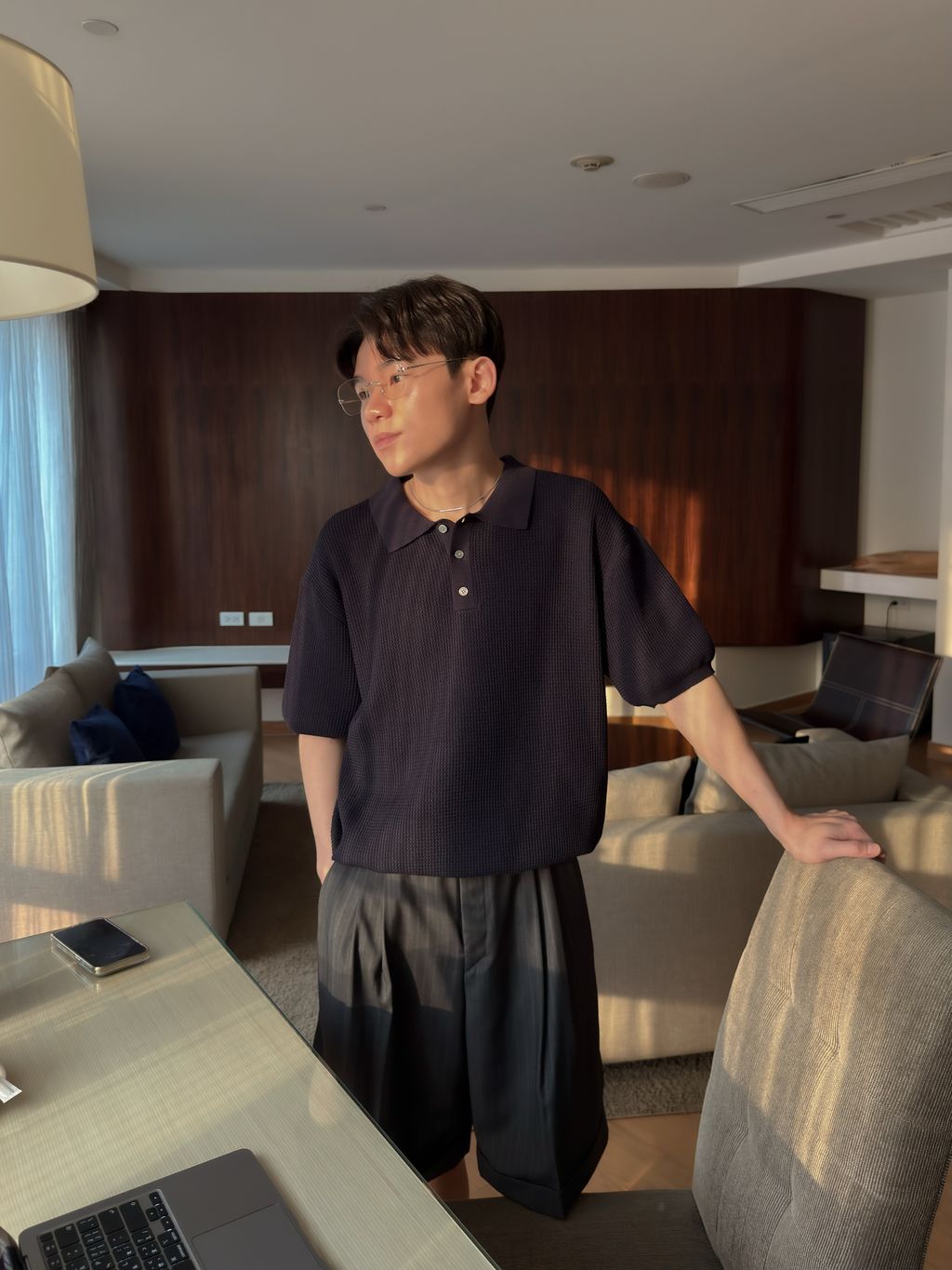 OPPAKOREA 兩褶條紋反摺西裝短褲 (3色)