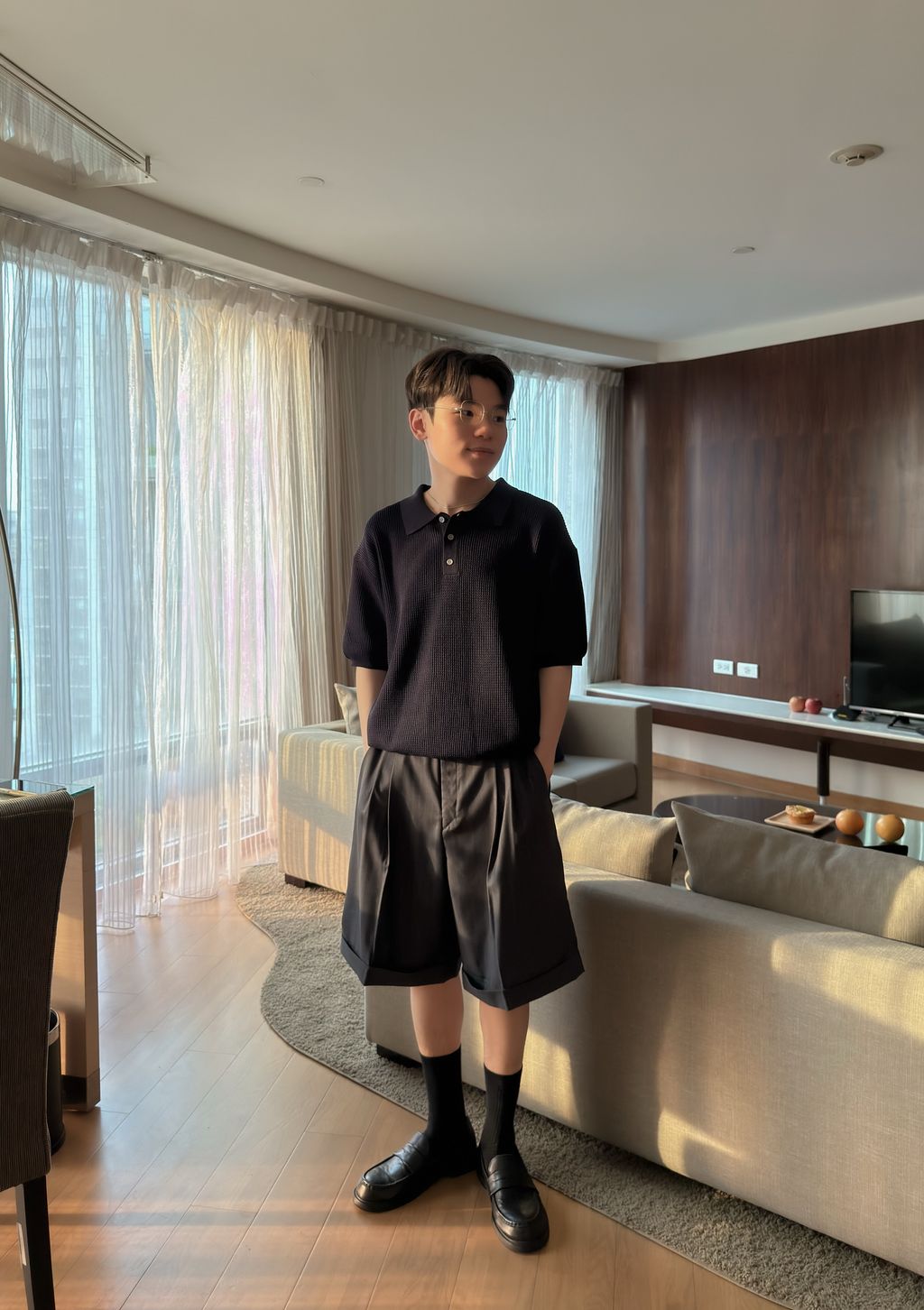 OPPAKOREA 兩褶條紋反摺西裝短褲 (3色)