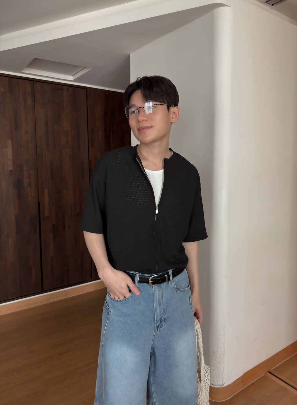 OPPAKOREA 圓領雙拉鏈針織短衫 (4色)