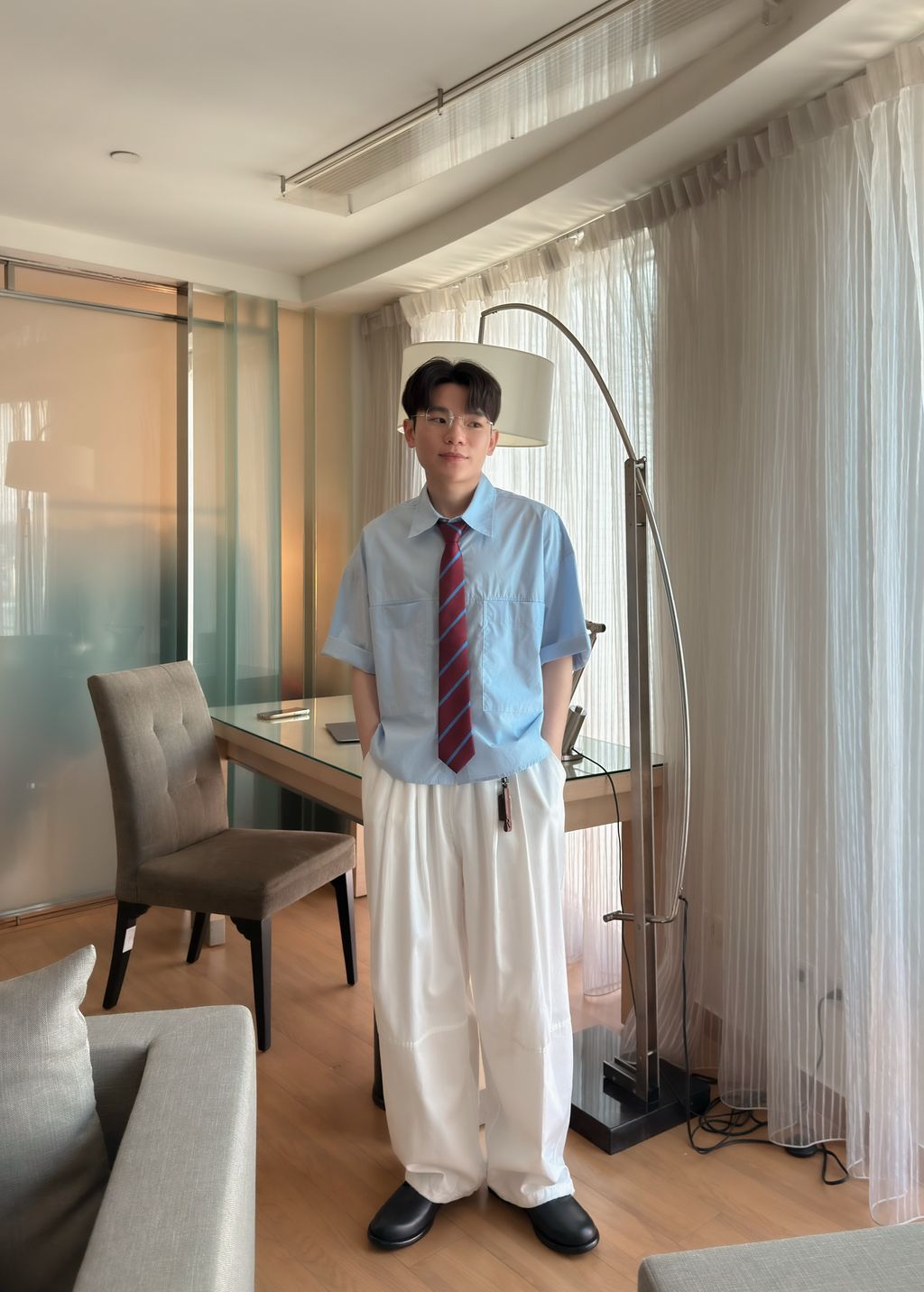 OPPAKOREA 兩褶膝線拼接棉質寬褲 (4色) (日常推薦!!!)