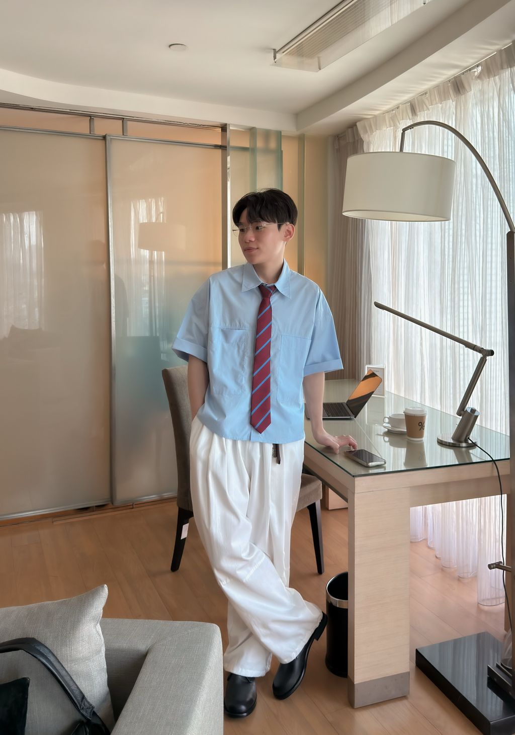OPPAKOREA 兩褶膝線拼接棉質寬褲 (4色) (日常推薦!!!)