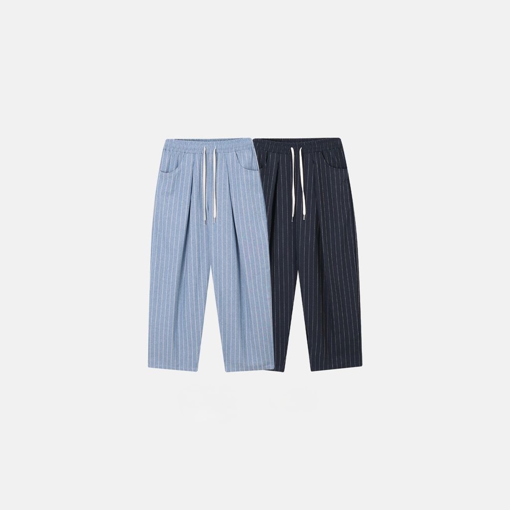 OPPAKOREA Easy 亞麻打褶條紋寬褲 (2色)
