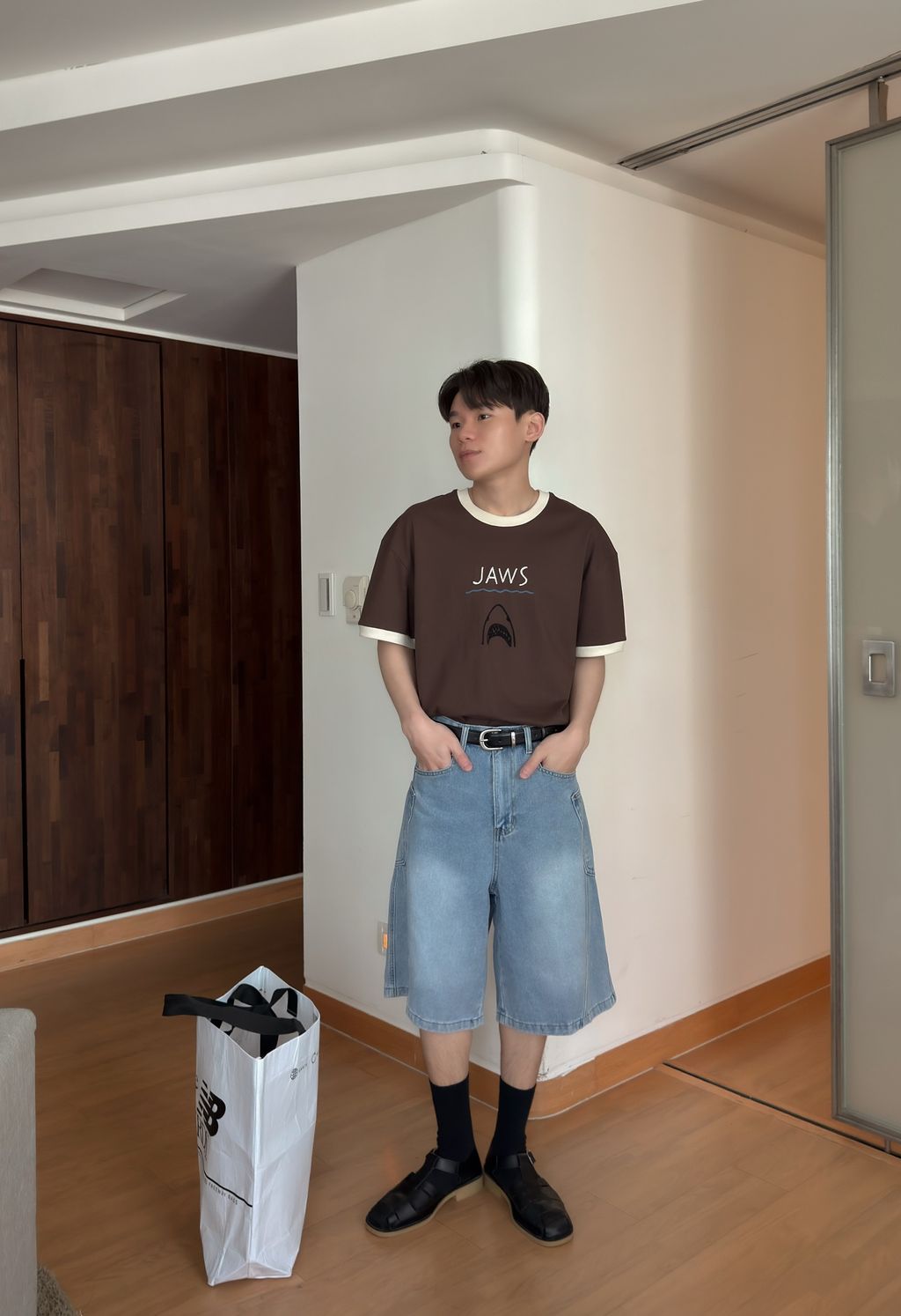 OPPAKOREA 側口袋弧線百慕達牛仔短褲 (3色) (推薦單品!!!)