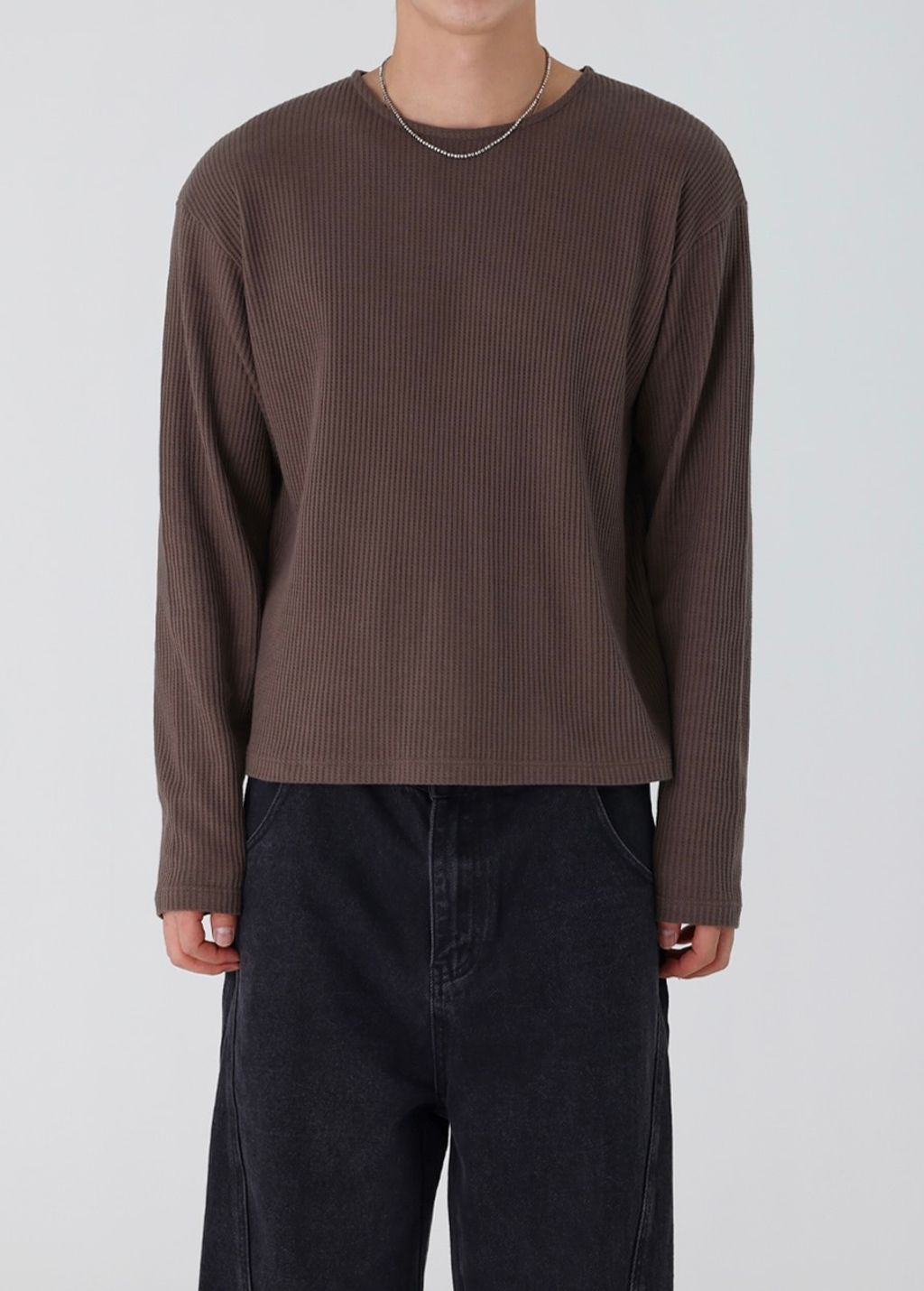 누티지_크롭-와플-머슬-긴팔티_브라운2 2