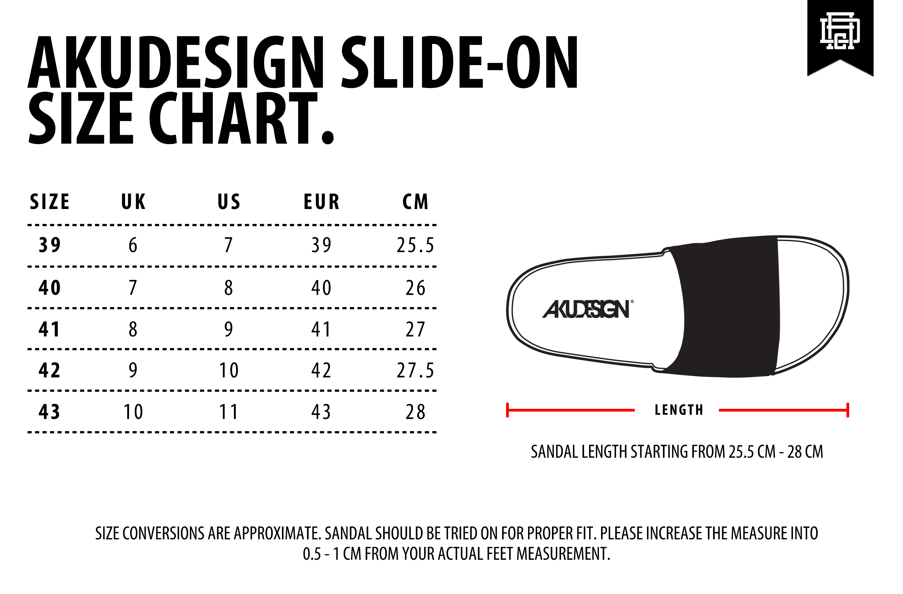 Slide-on Sandal Size Chart (New) - WF