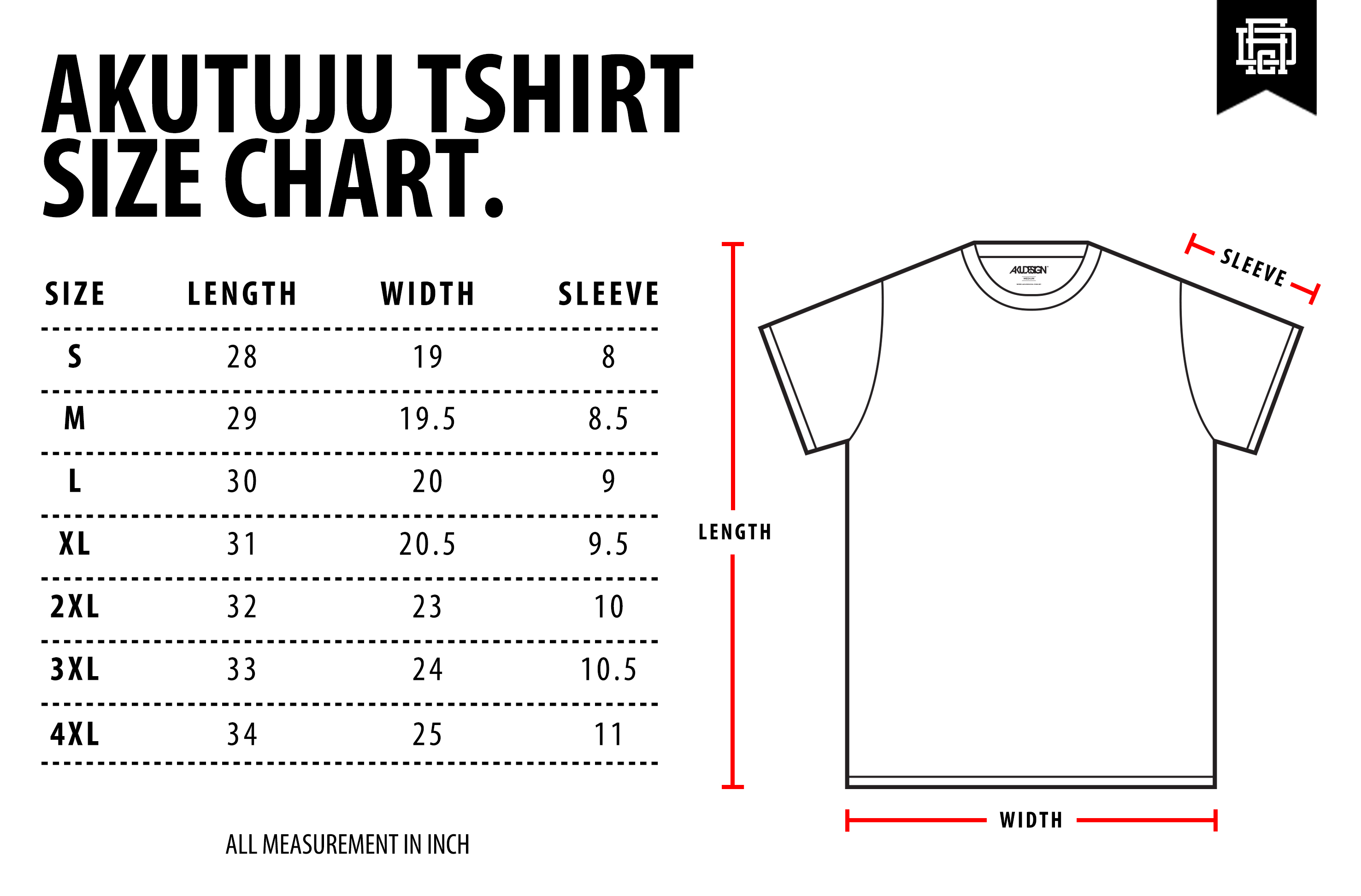 AkuTuju Tshirt Size Chart - WF