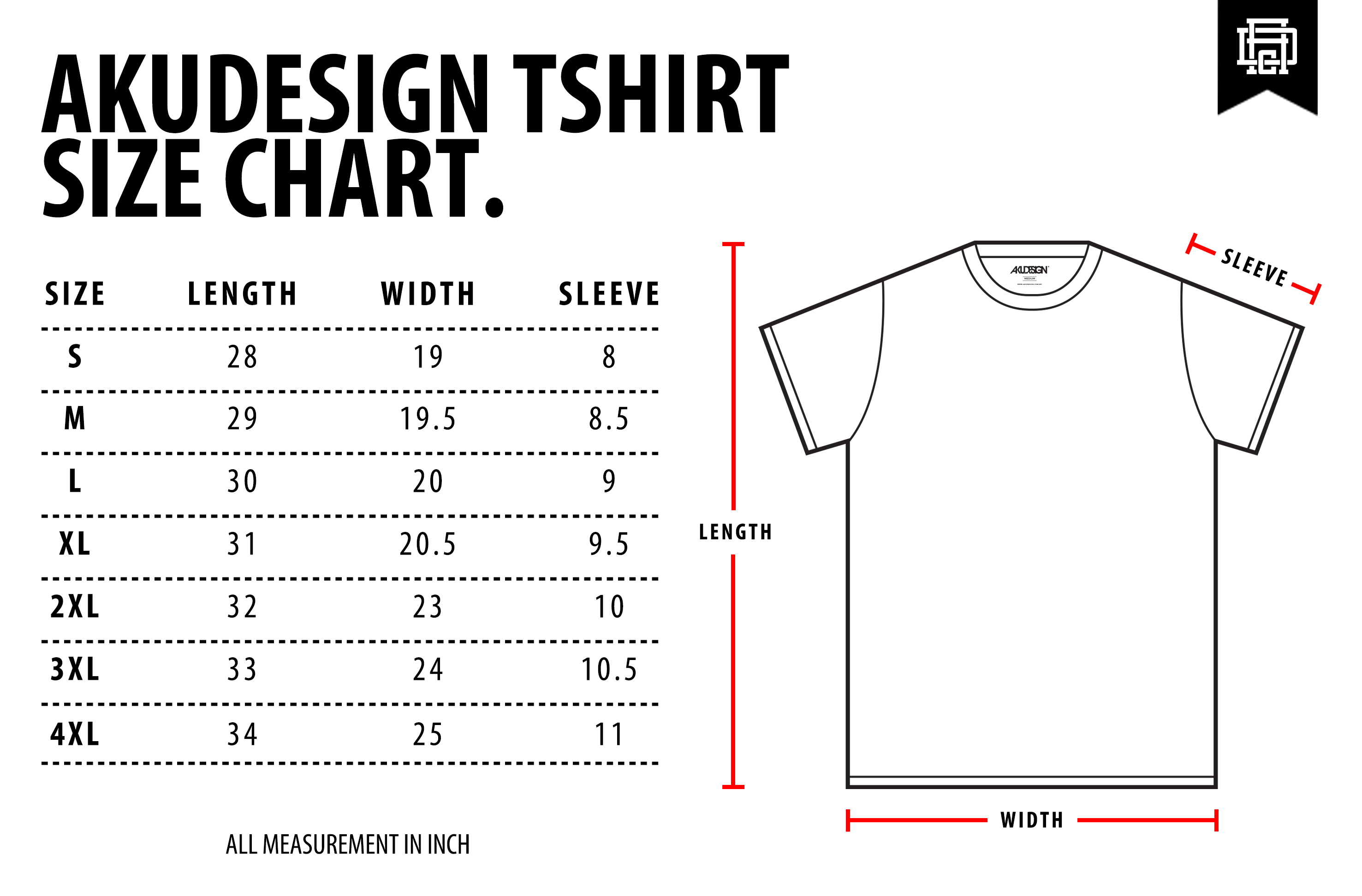 Tshirt Size Chart - WF New