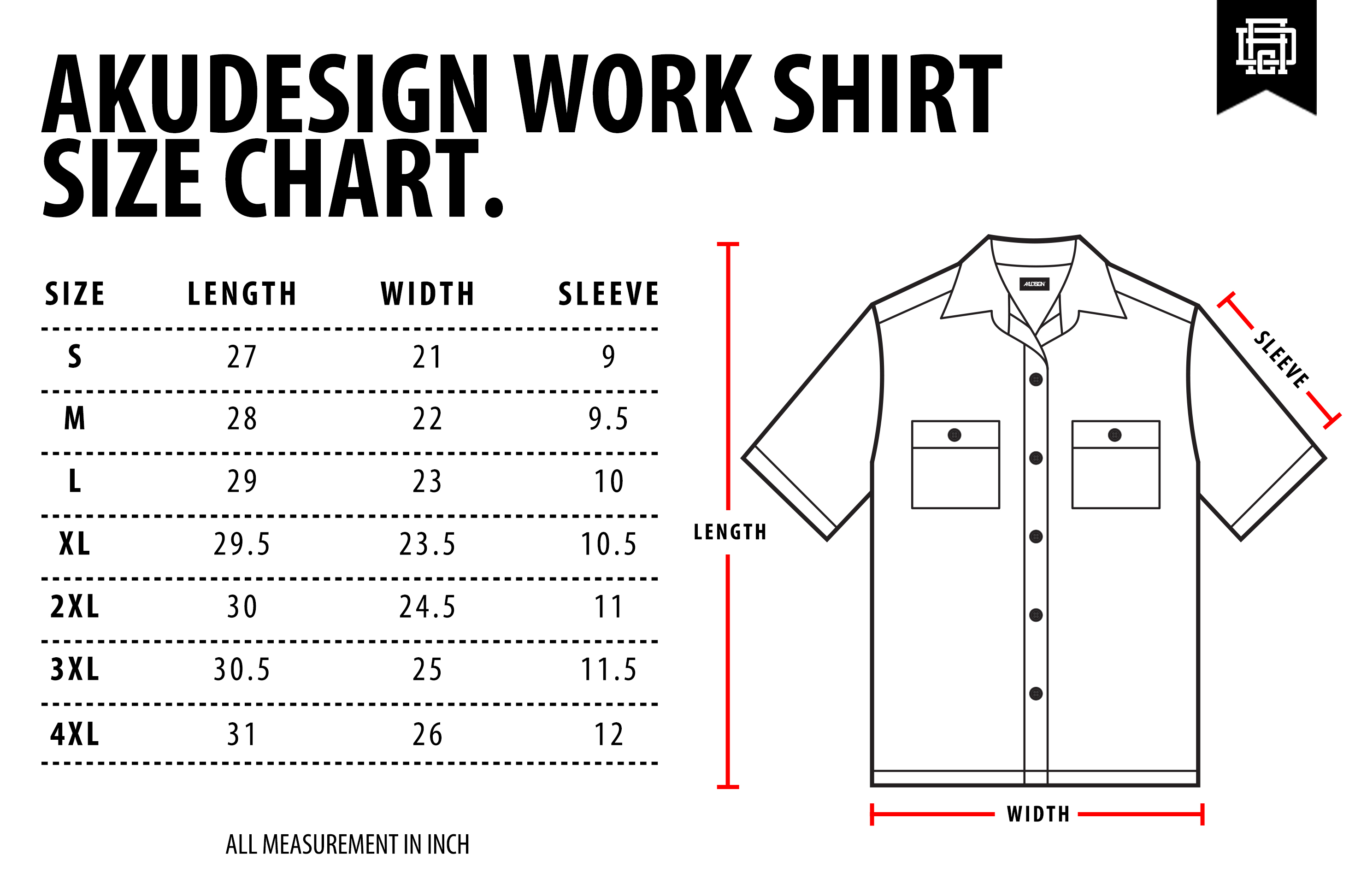 Work Shirt Size Chart - WF
