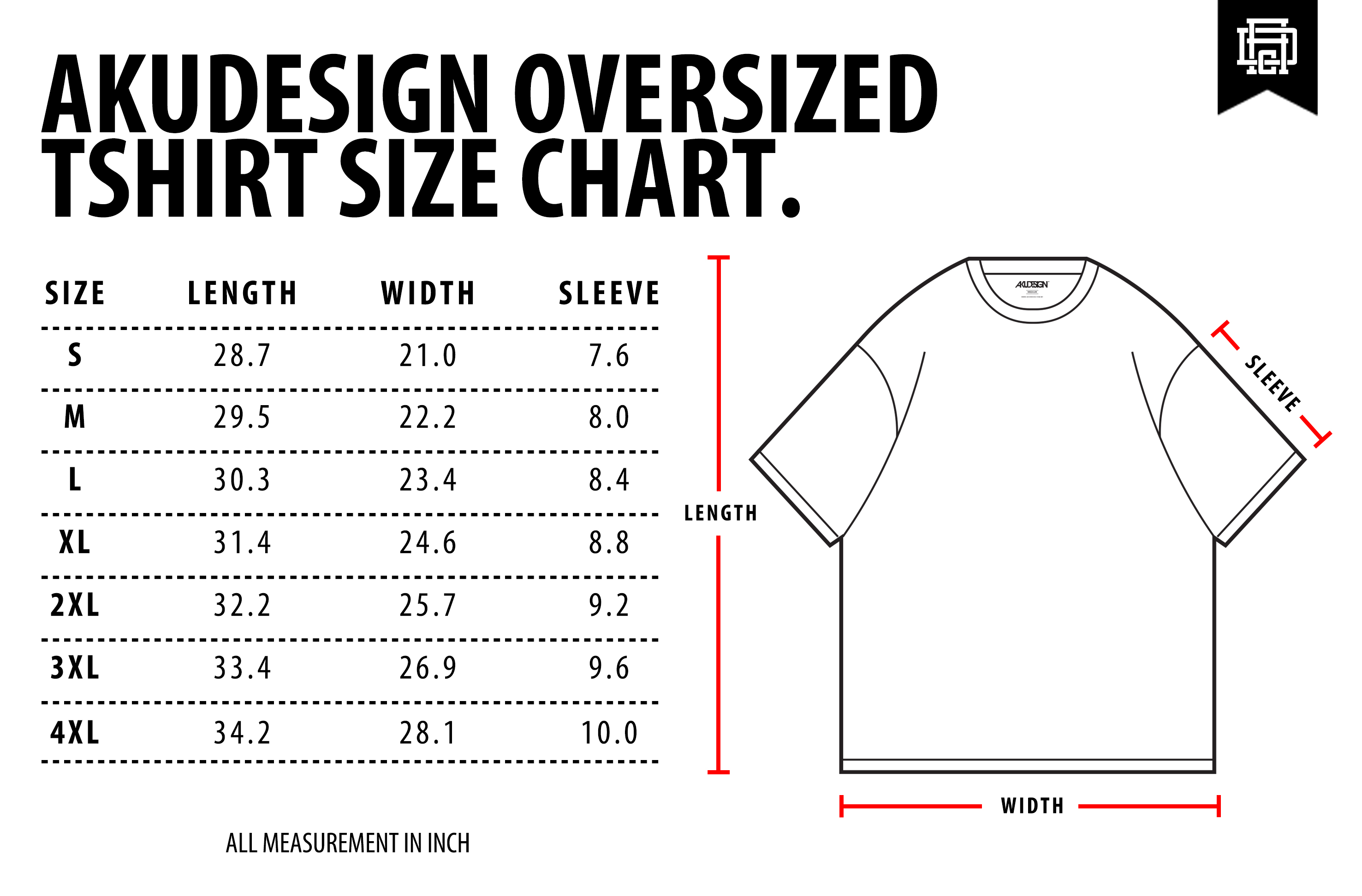 Tshirt Oversized Size Chart (INCH) - WF New