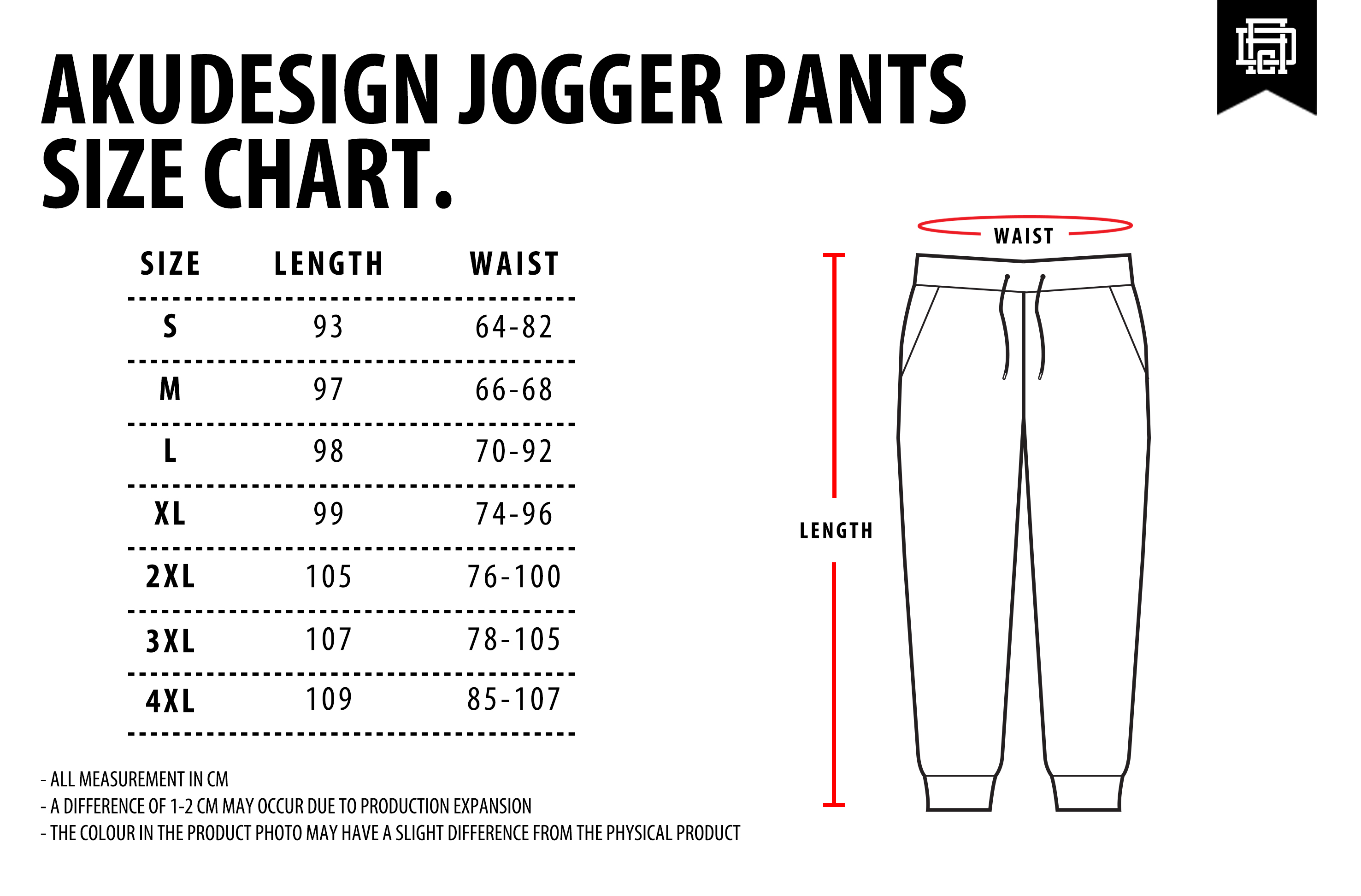 Jogger Pants Size Chart - WF