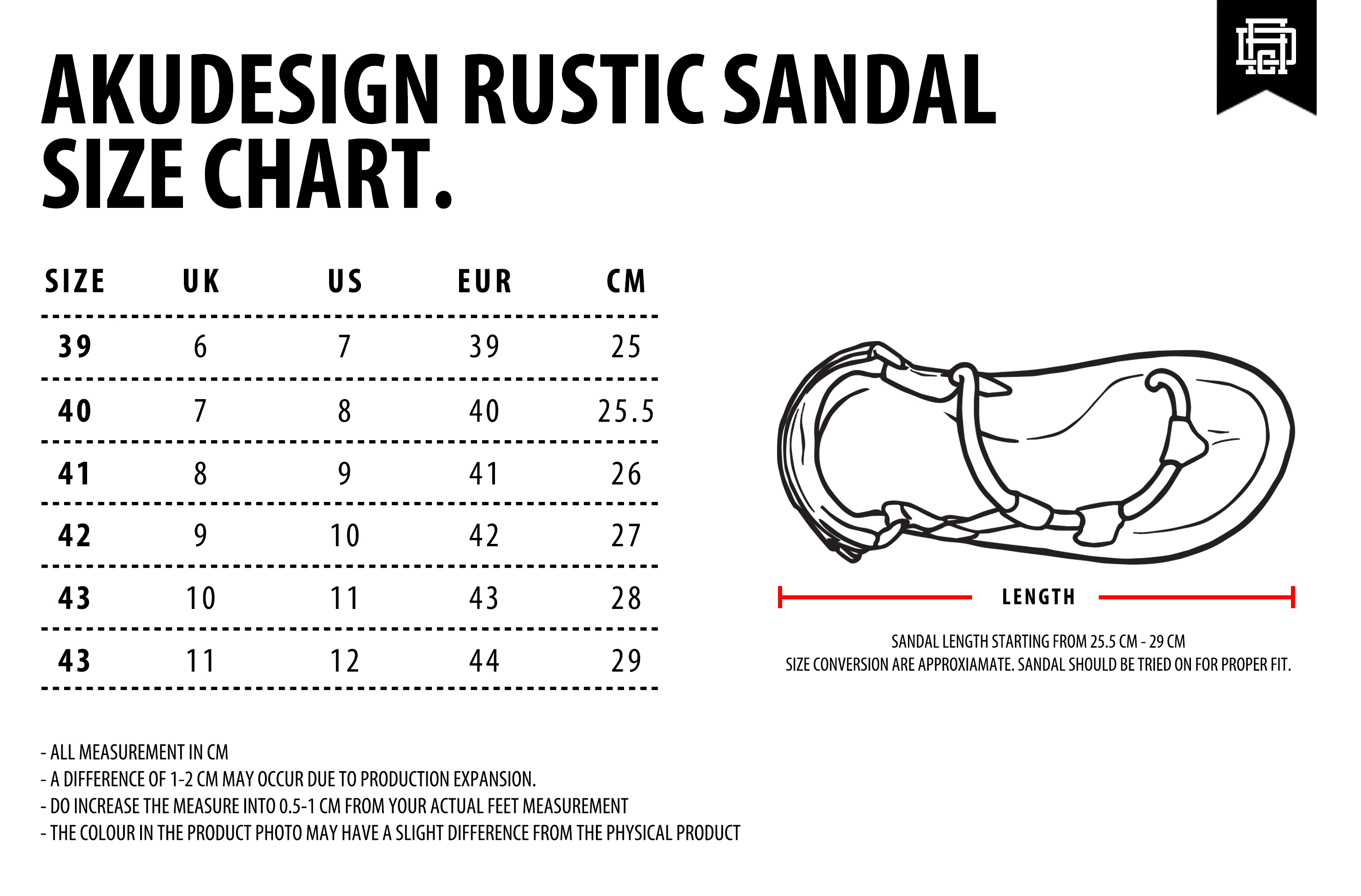 Rustic Sandal Size Chart - WF