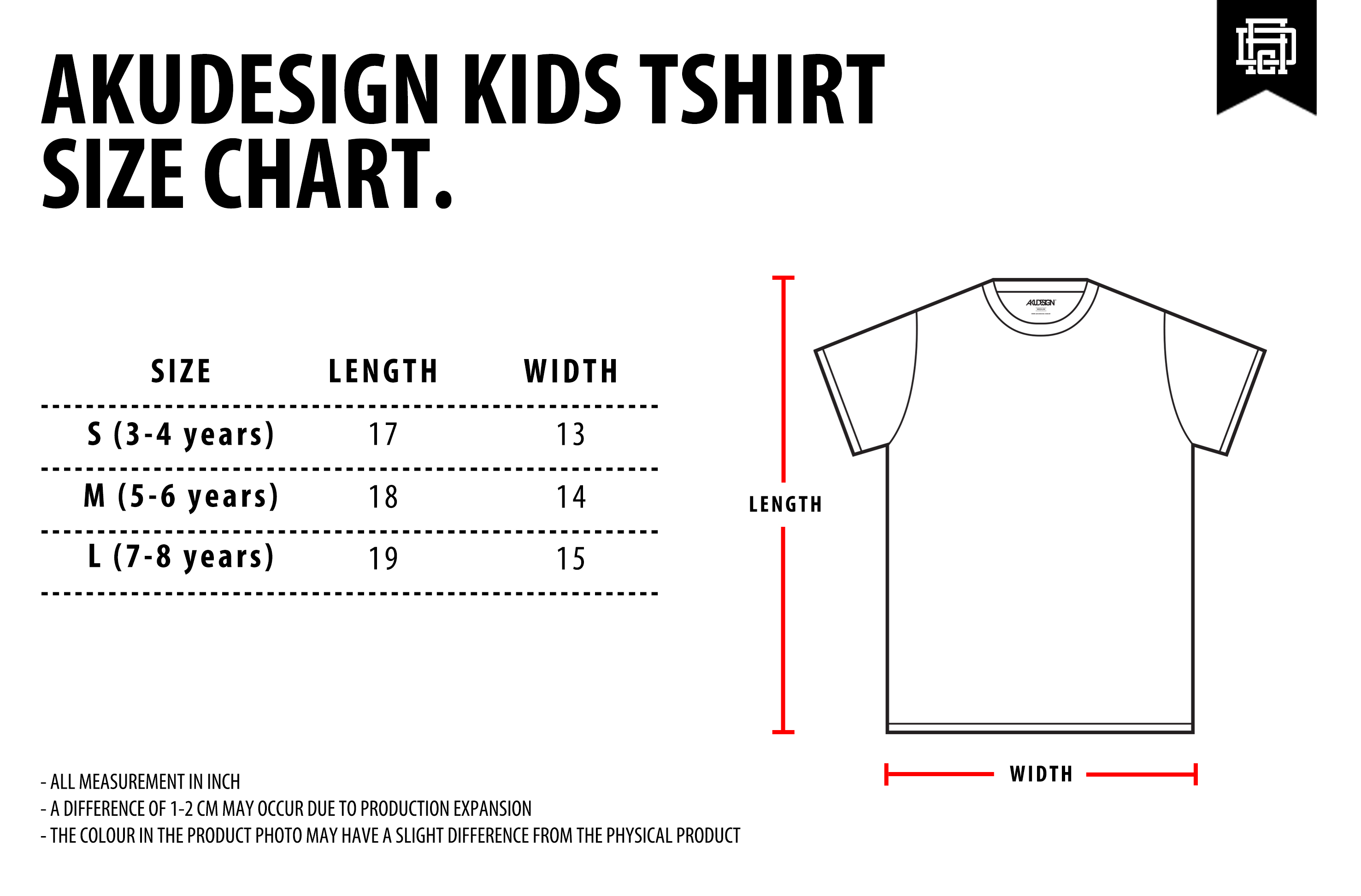 Tshirt Kids Size Chart (INCH) - WF