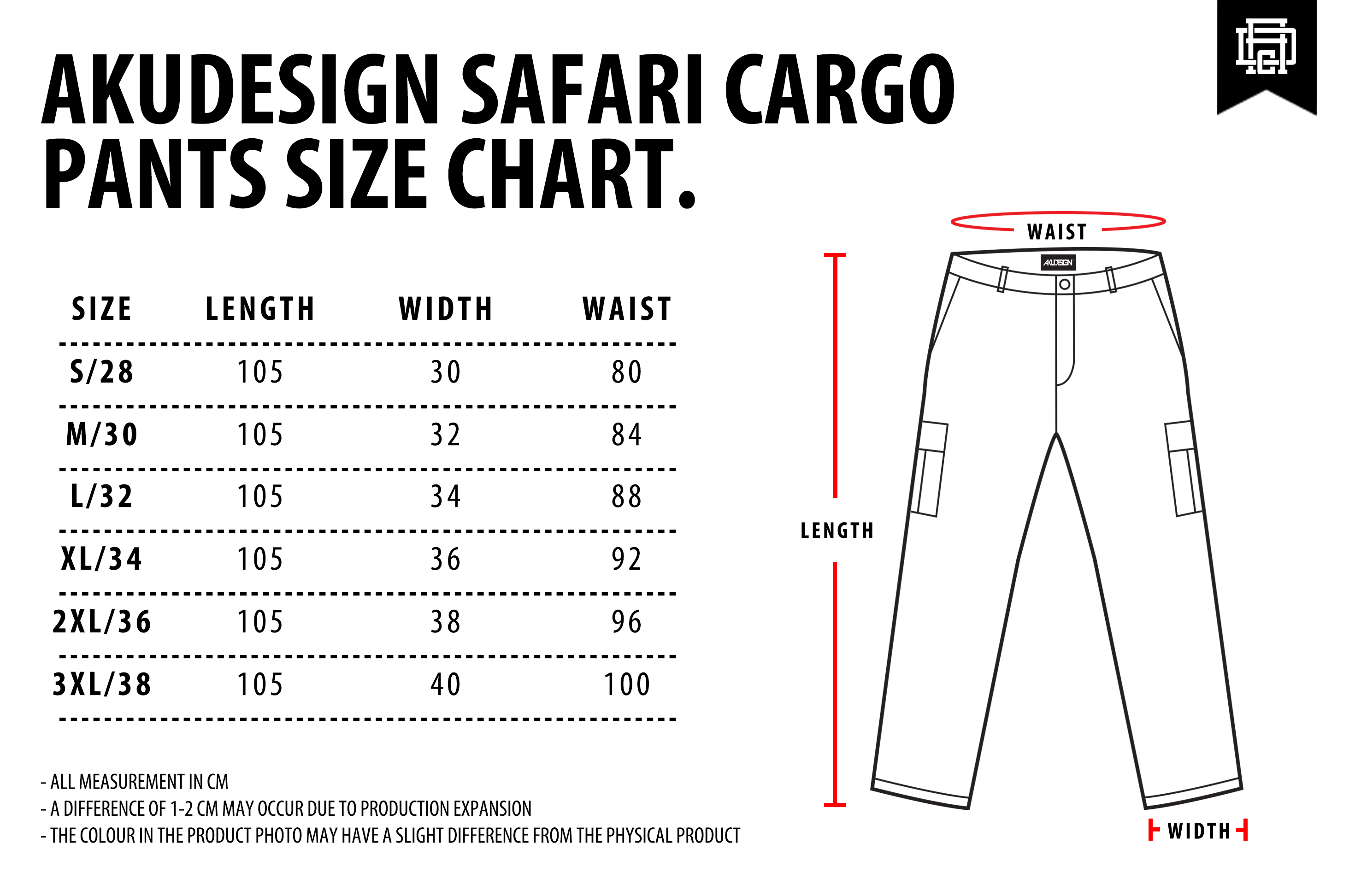 Cargo Safari Pants Size Chart - WF