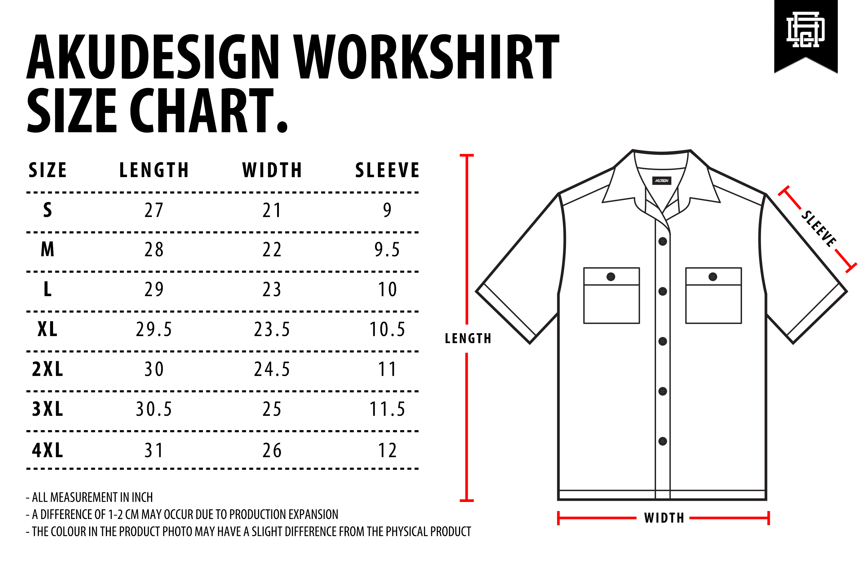 Work Shirt Size Chart - WF