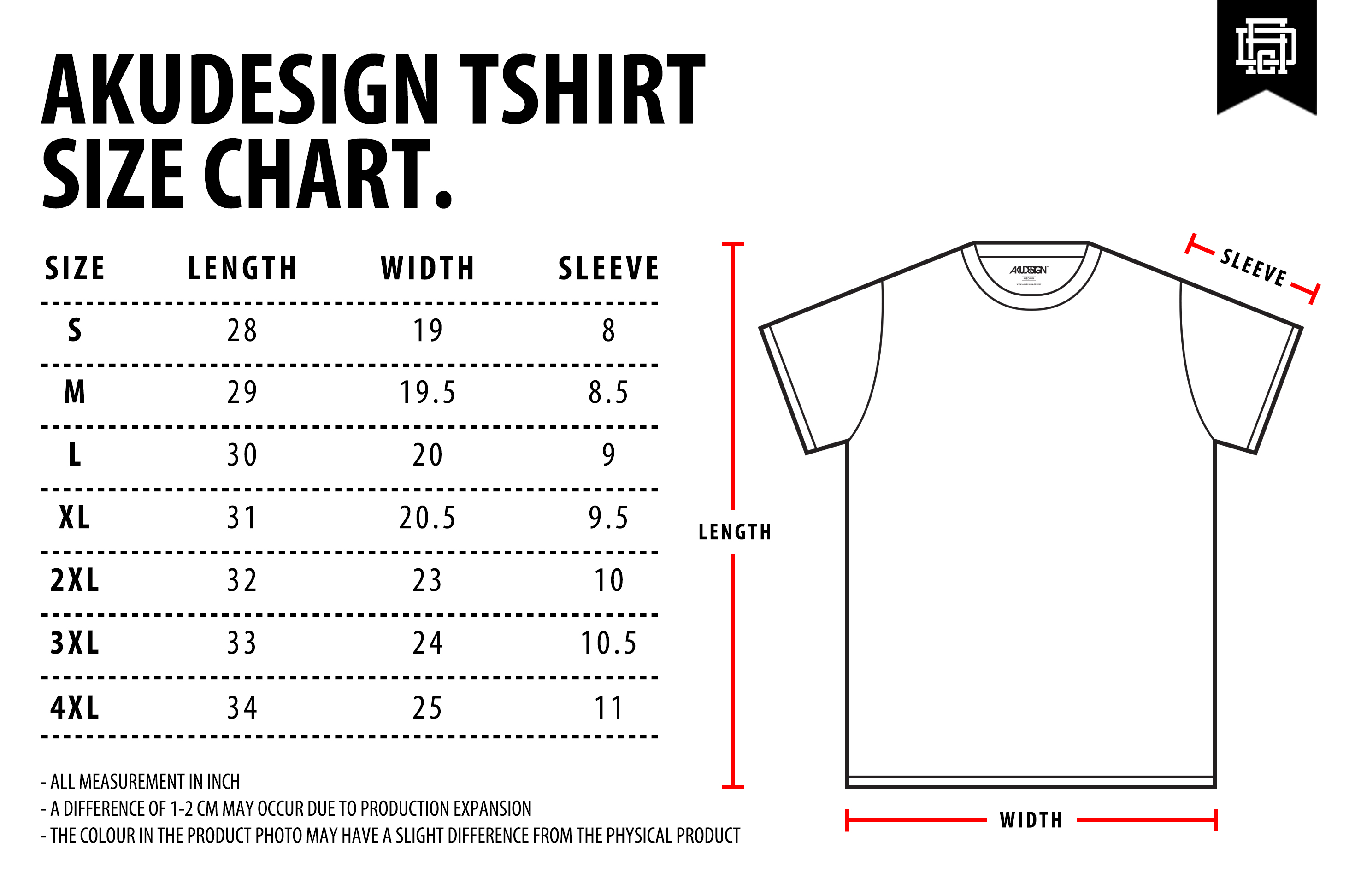 Tshirt Size Chart - WF