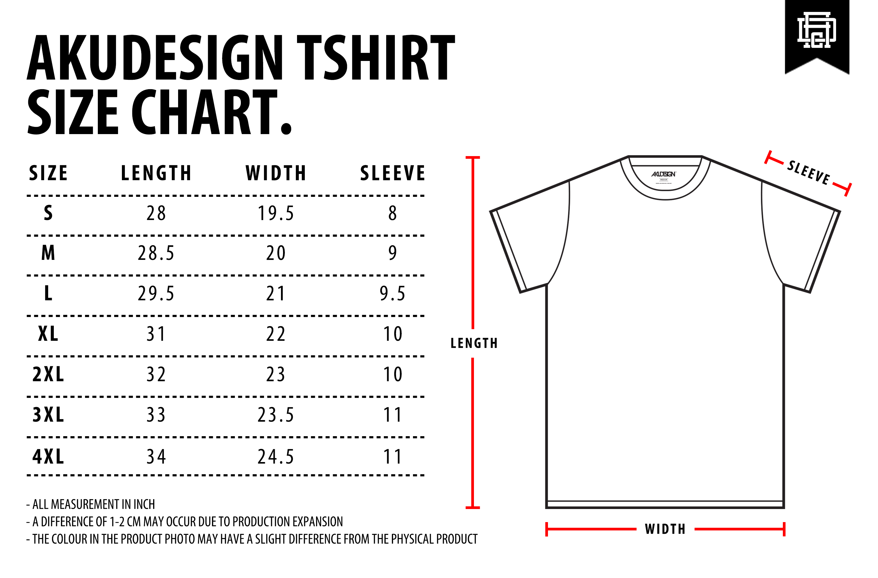 Tshirt Regular Size Chart - WF 2026