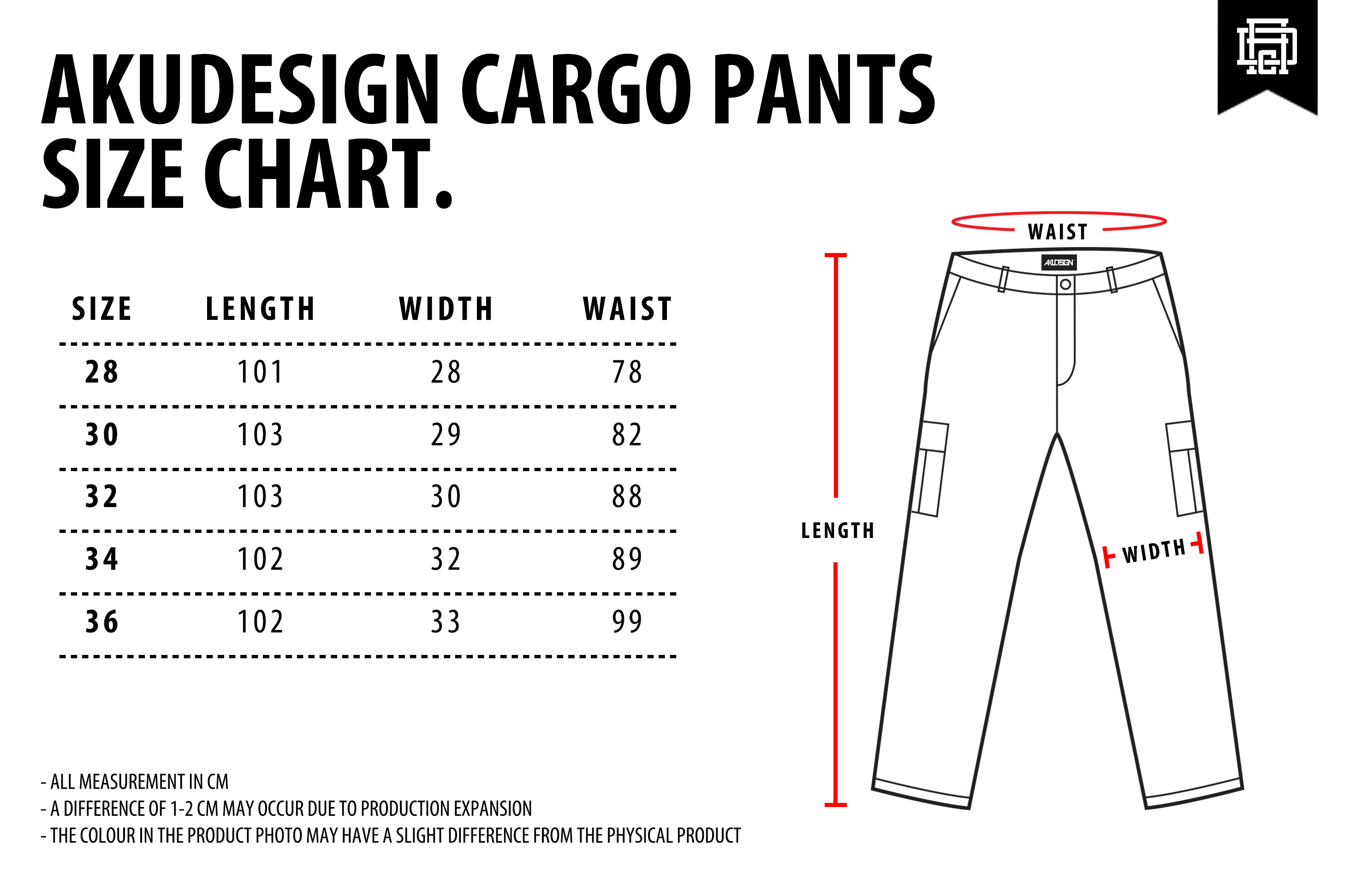 Beam Cargo Pants Size Chart - WF